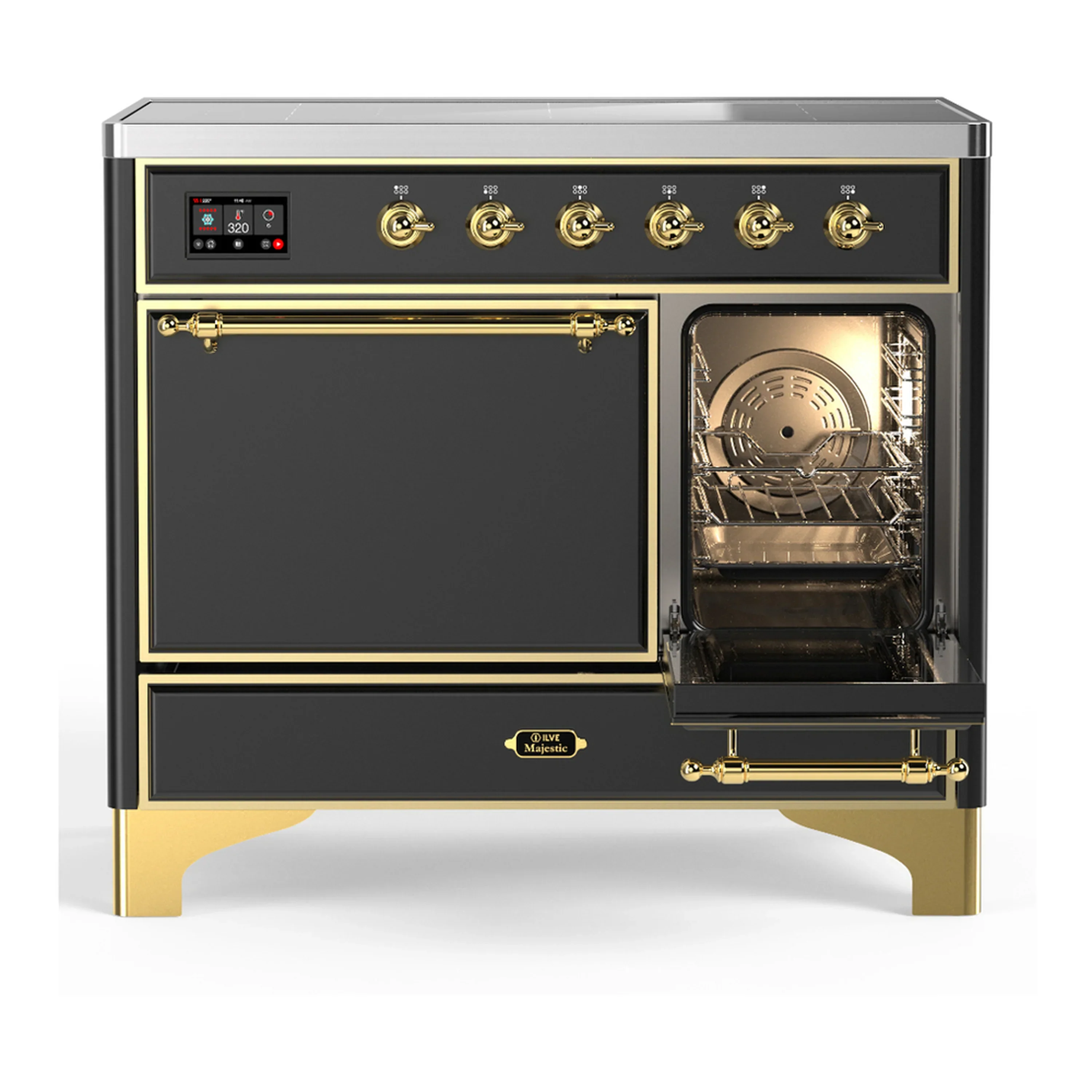 ILVE Majestic III 40-Inch Induction Range with 6 Induction Elements and Solid Door Electric Oven in Matte Graphite with Brass Trim (UMDIB40QNR3MGG) - Image 4