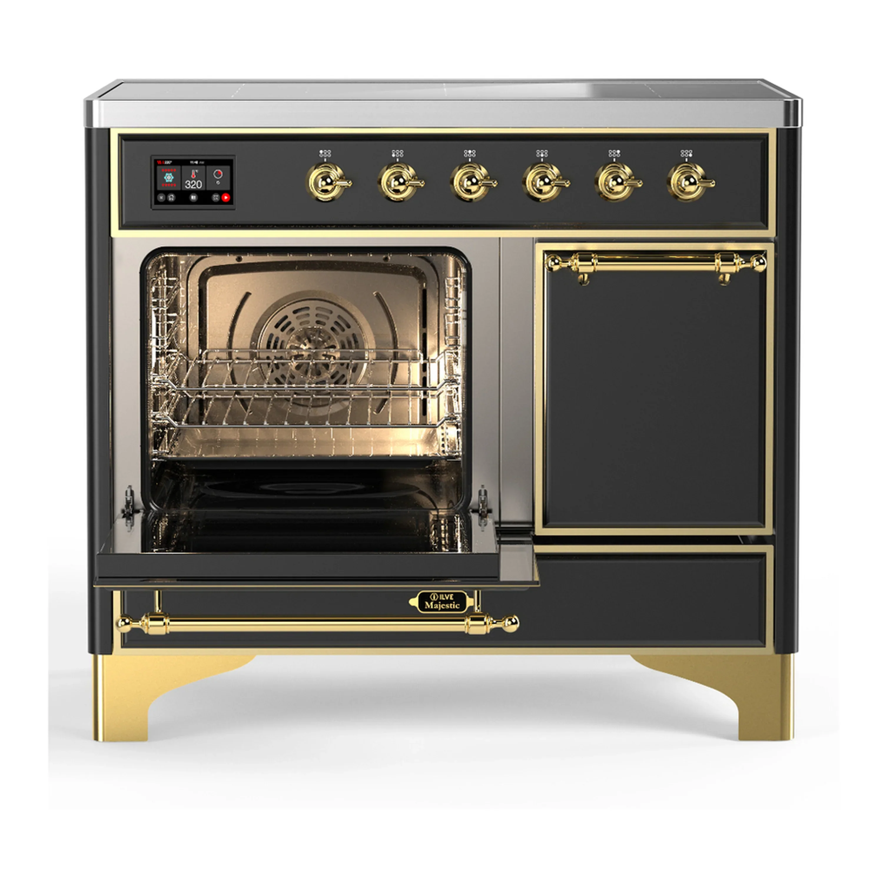 ILVE Majestic III 40-Inch Induction Range with 6 Induction Elements and Solid Door Electric Oven in Matte Graphite with Brass Trim (UMDIB40QNR3MGG) - Image 5