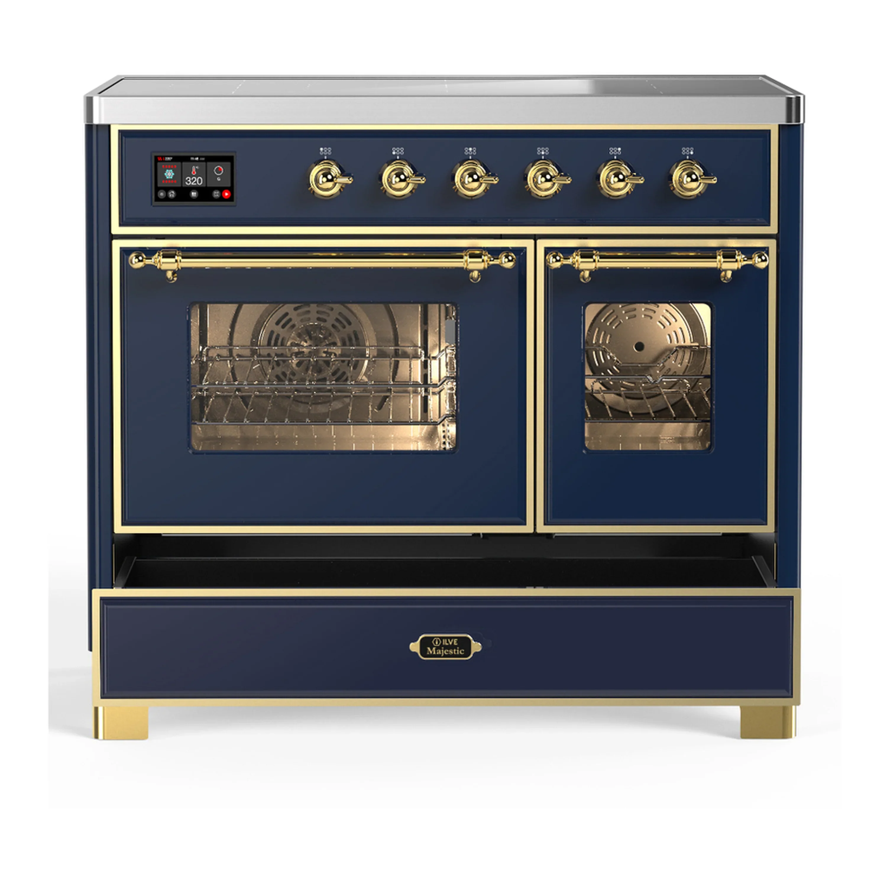 ILVE Majestic III 40-Inch Induction Range with 6 Induction Elements and Triple Glass Door Electric Oven in Mightnight Blue with Brass Trim (UMDIB40NR3MBG) - Image 3