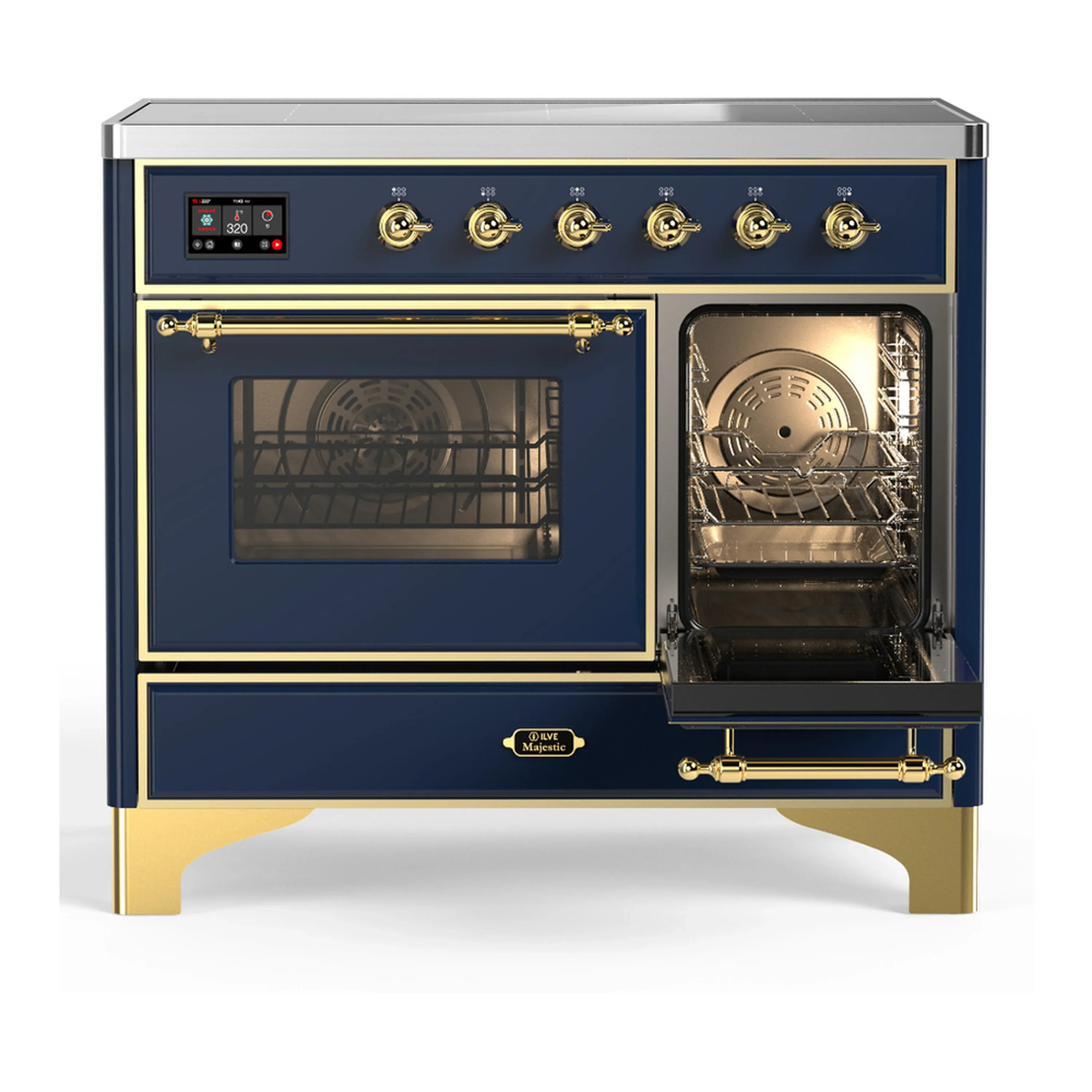 ILVE Majestic III 40-Inch Induction Range with 6 Induction Elements and Triple Glass Door Electric Oven in Mightnight Blue with Brass Trim (UMDIB40NR3MBG) - Image 4