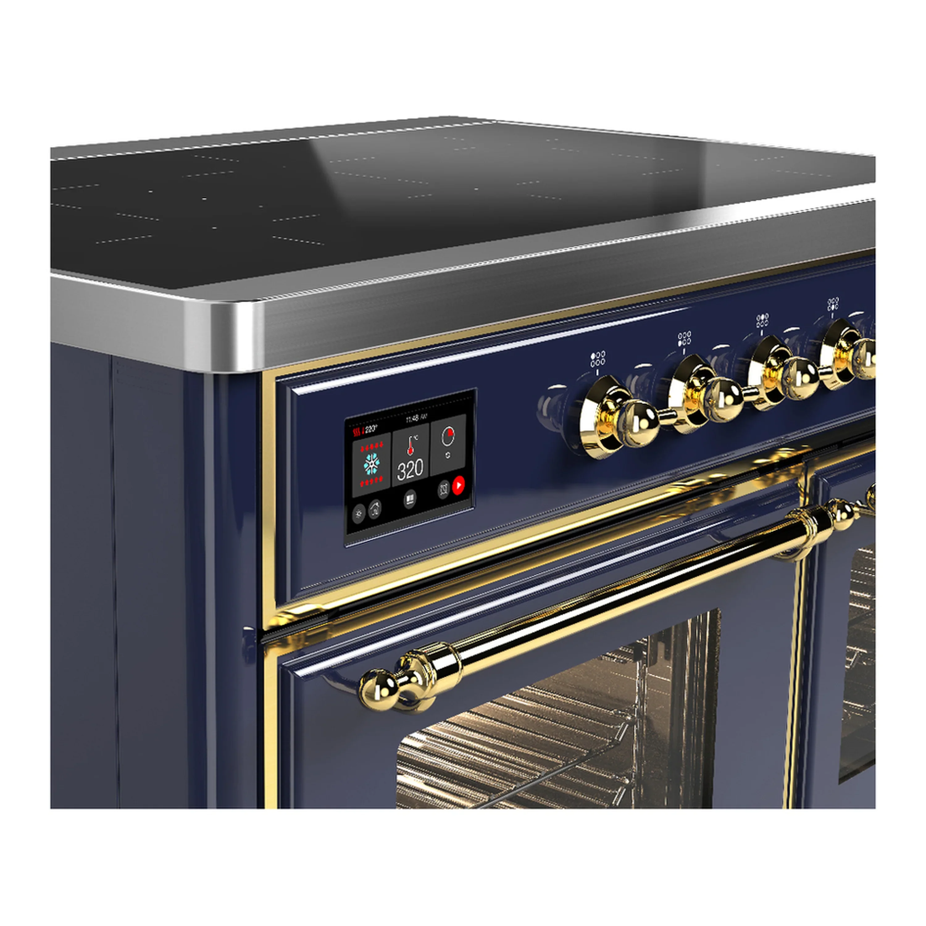 ILVE Majestic III 40-Inch Induction Range with 6 Induction Elements and Triple Glass Door Electric Oven in Mightnight Blue with Brass Trim (UMDIB40NR3MBG) - Image 7