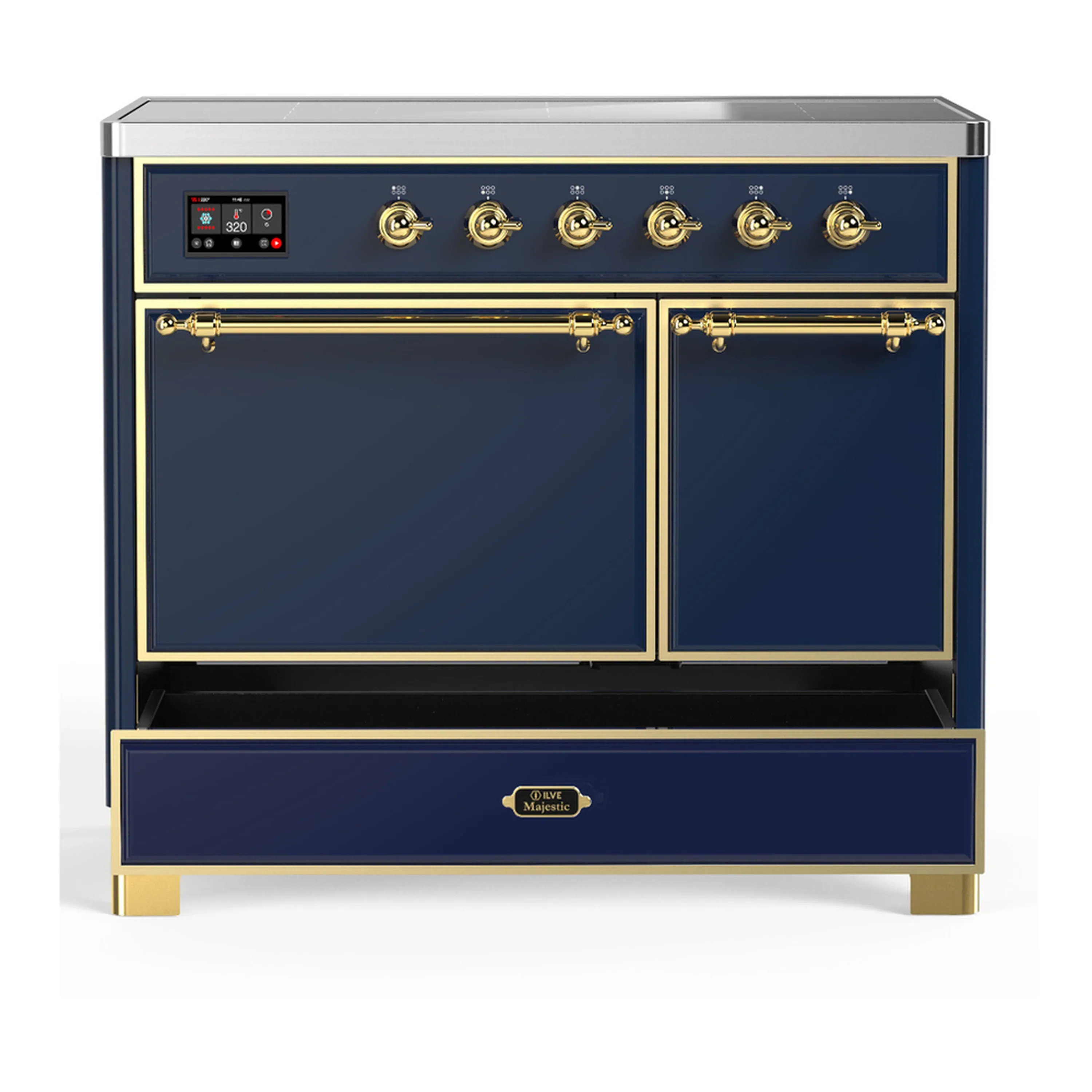 ILVE Majestic III 40-Inch Induction Range with 6 Induction Elements and Solid Door Electric Oven in Mightnight Blue with Brass Trim (UMDIB40QNR3MBG) - Image 3