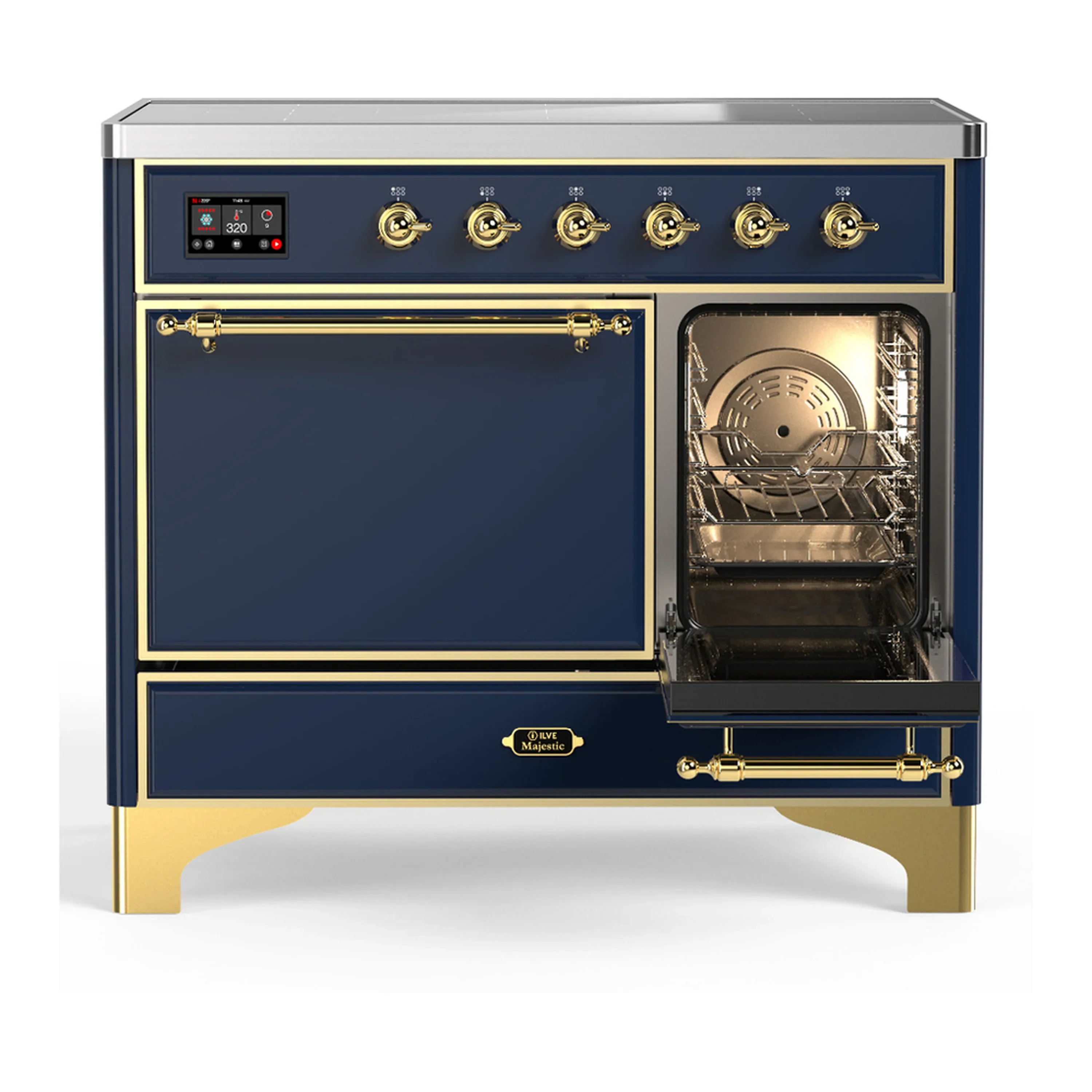 ILVE Majestic III 40-Inch Induction Range with 6 Induction Elements and Solid Door Electric Oven in Mightnight Blue with Brass Trim (UMDIB40QNR3MBG) - Image 4