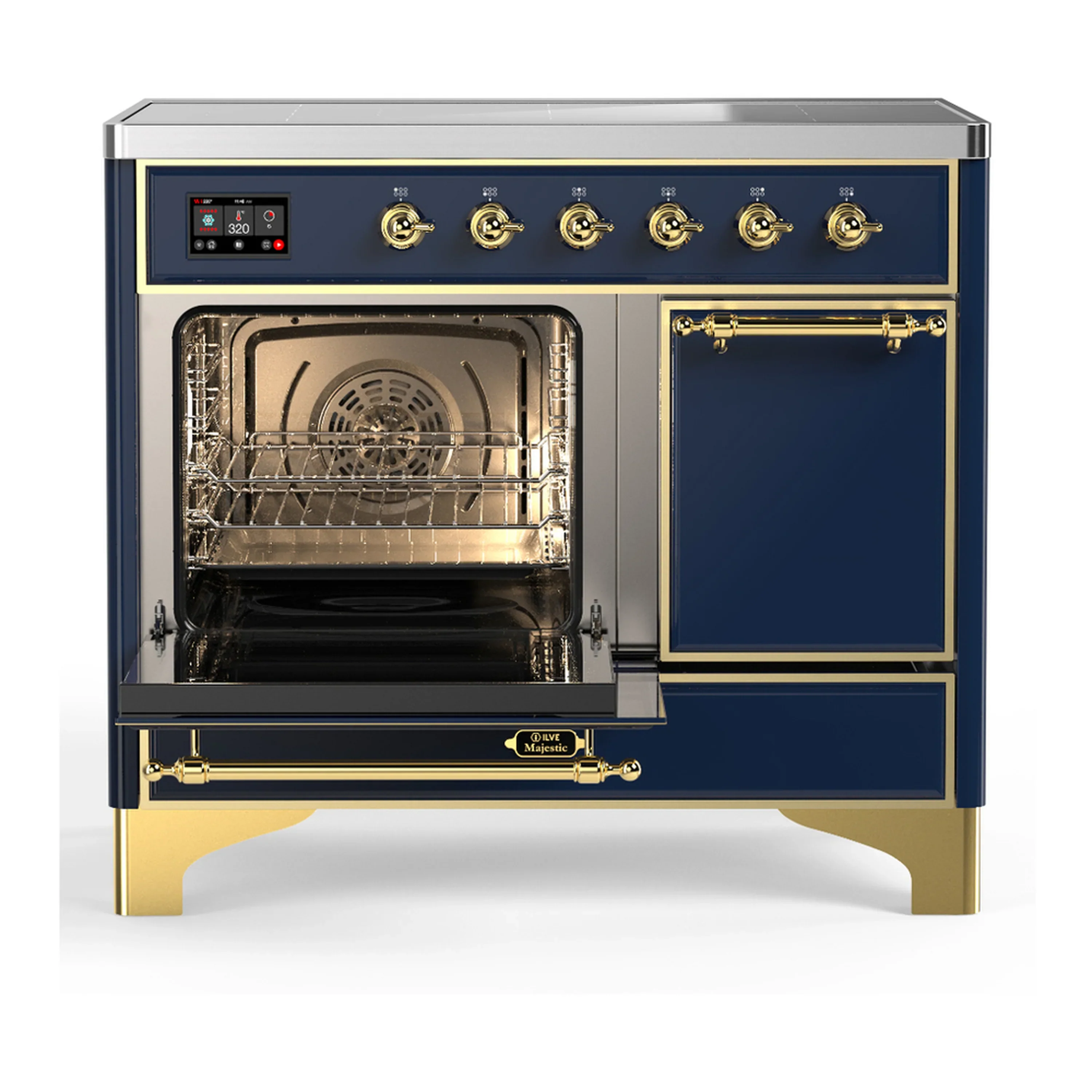 ILVE Majestic III 40-Inch Induction Range with 6 Induction Elements and Solid Door Electric Oven in Mightnight Blue with Brass Trim (UMDIB40QNR3MBG) - Image 5
