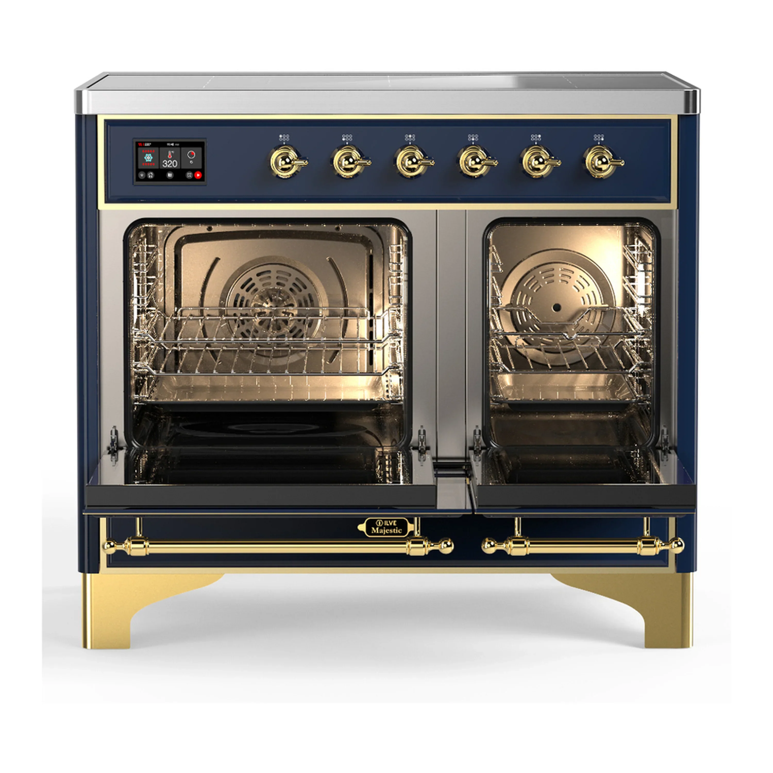 ILVE Majestic III 40-Inch Induction Range with 6 Induction Elements and Solid Door Electric Oven in Mightnight Blue with Brass Trim (UMDIB40QNR3MBG) - Image 6