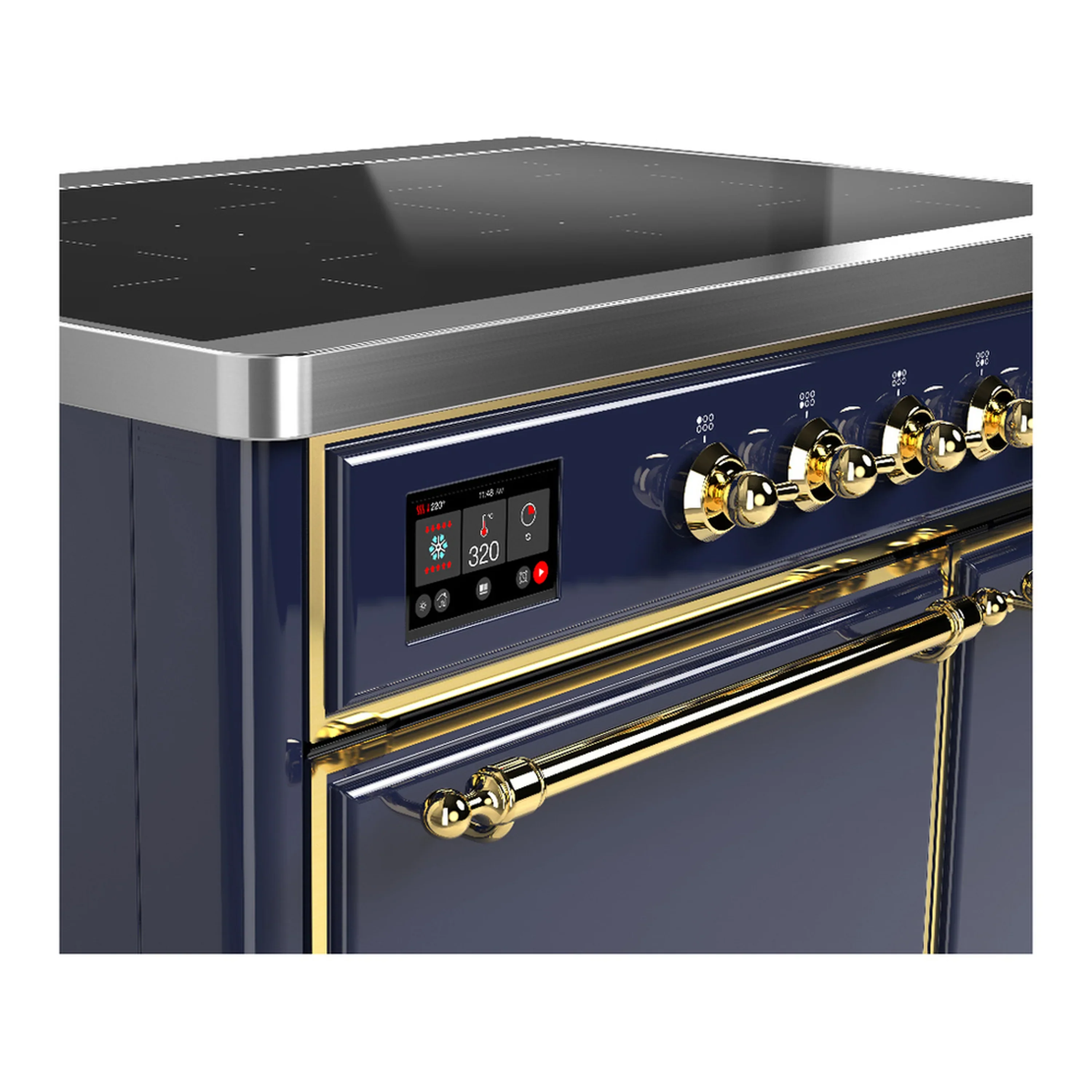 ILVE Majestic III 40-Inch Induction Range with 6 Induction Elements and Solid Door Electric Oven in Mightnight Blue with Brass Trim (UMDIB40QNR3MBG) - Image 7