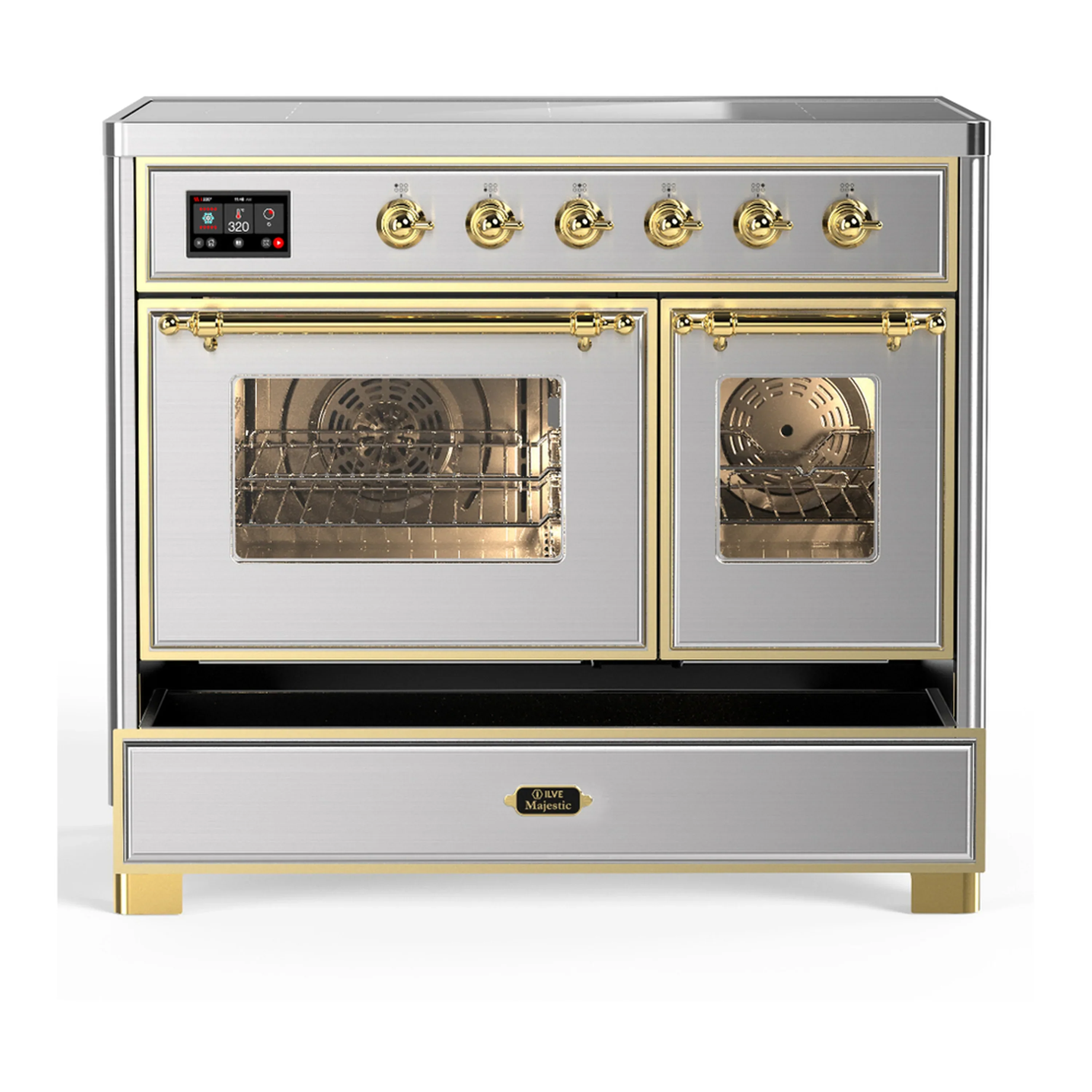 ILVE Majestic III 40-Inch Induction Range with 6 Induction Elements and Triple Glass Door Electric Oven in Stainless Steel with Brass Trim (UMDIB40NR3SSG) - Image 3