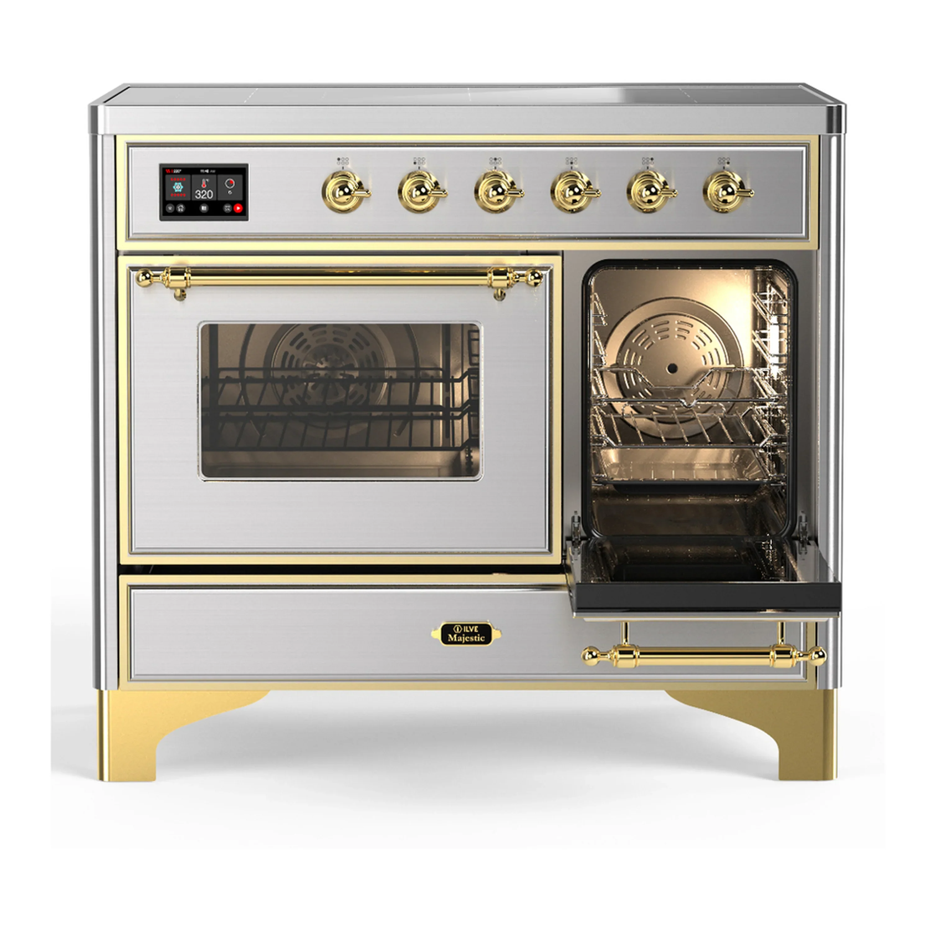 ILVE Majestic III 40-Inch Induction Range with 6 Induction Elements and Triple Glass Door Electric Oven in Stainless Steel with Brass Trim (UMDIB40NR3SSG) - Image 4