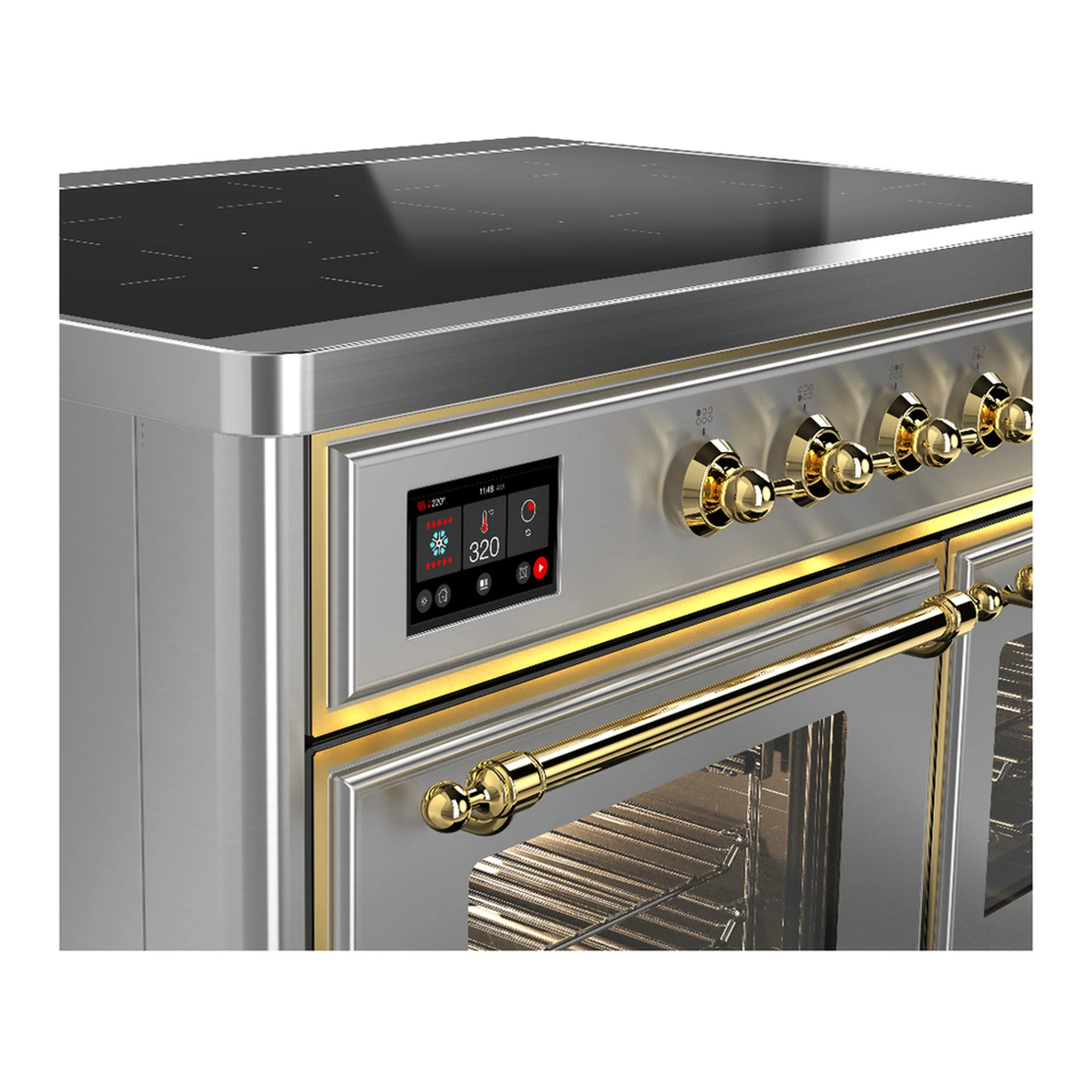 ILVE Majestic III 40-Inch Induction Range with 6 Induction Elements and Triple Glass Door Electric Oven in Stainless Steel with Brass Trim (UMDIB40NR3SSG) - Image 7
