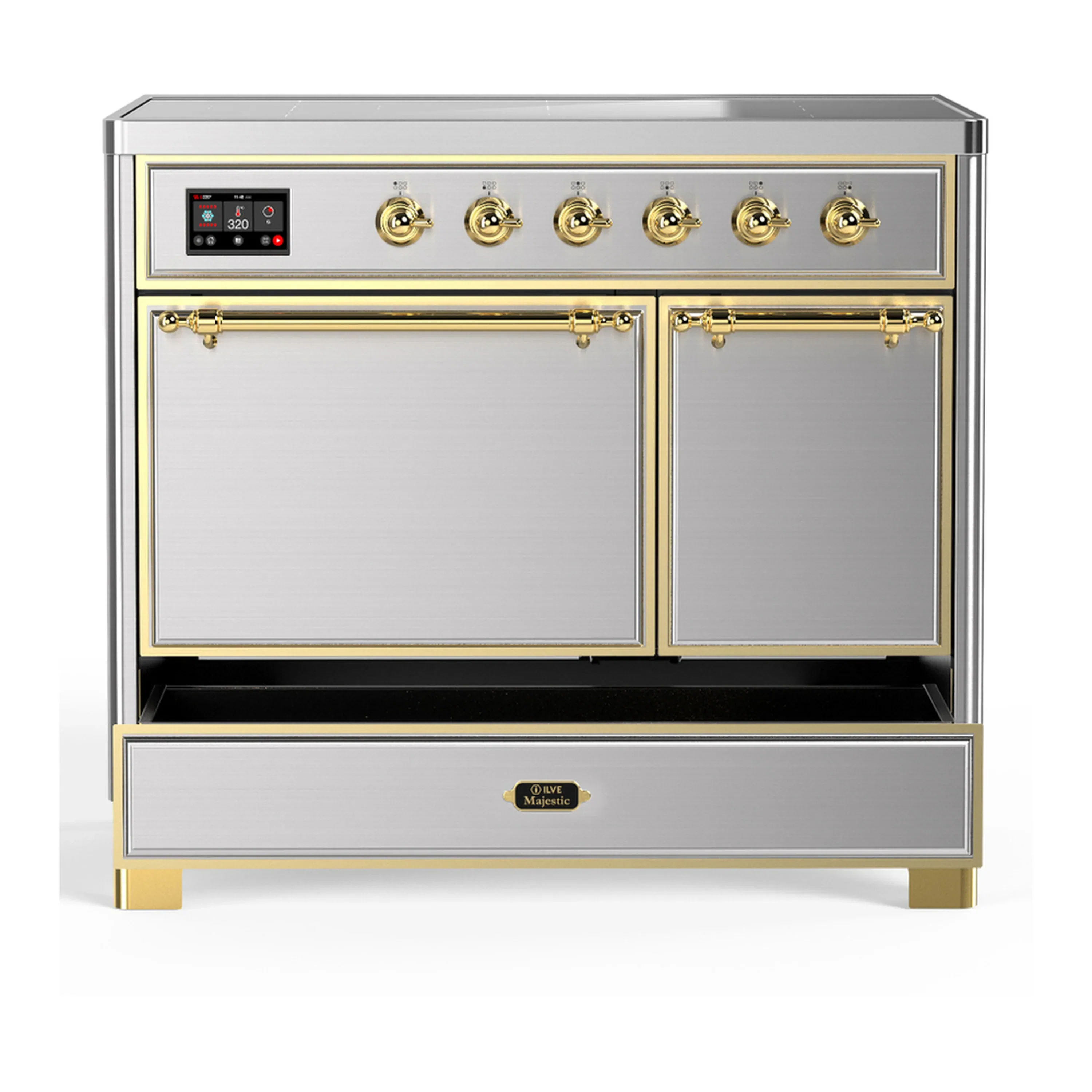 ILVE Majestic III 40-Inch Induction Range with 6 Induction Elements and Solid Door Electric Oven in Stainless Steel with Brass Trim (UMDIB40QNR3SSG) - Image 3