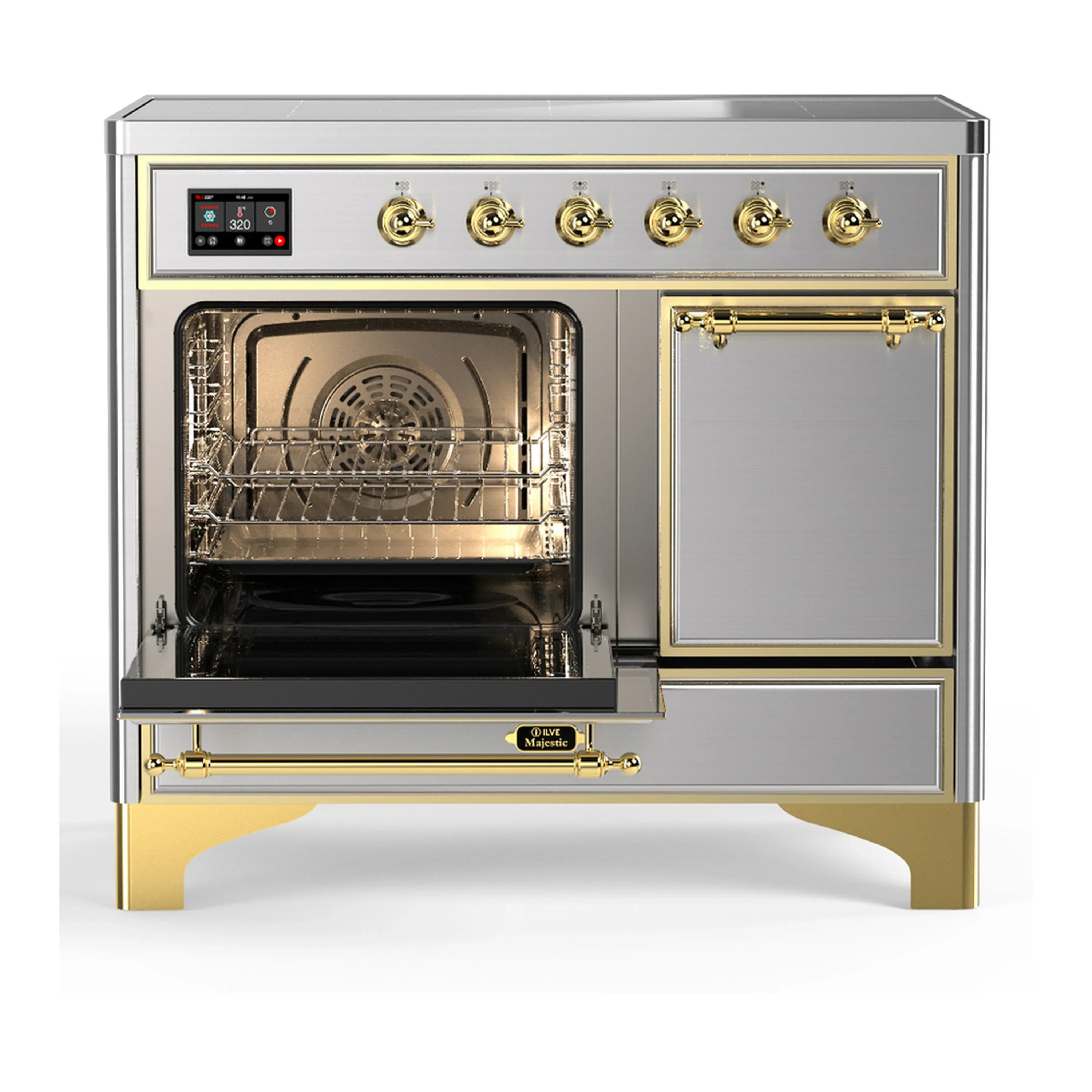 ILVE Majestic III 40-Inch Induction Range with 6 Induction Elements and Solid Door Electric Oven in Stainless Steel with Brass Trim (UMDIB40QNR3SSG) - Image 5