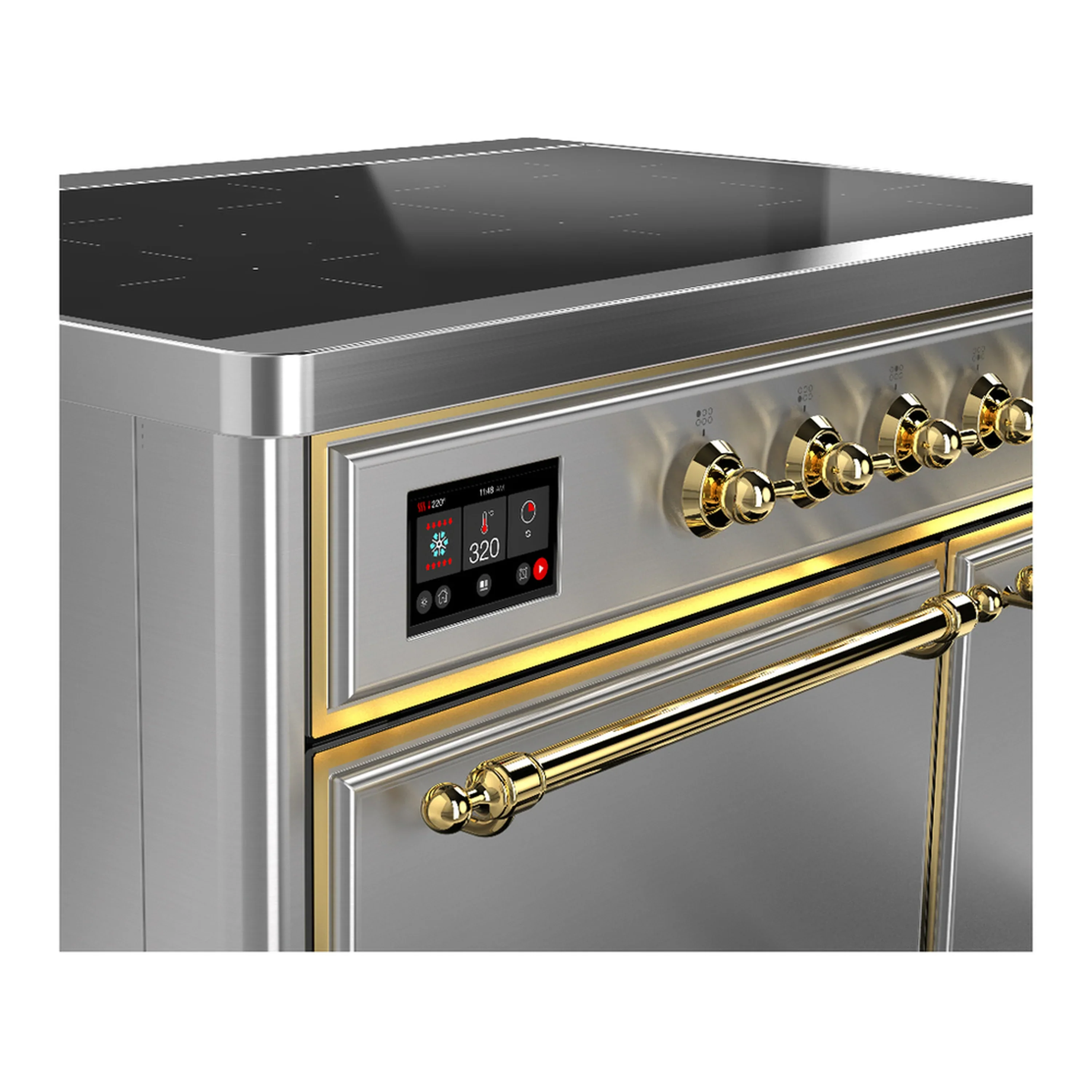 ILVE Majestic III 40-Inch Induction Range with 6 Induction Elements and Solid Door Electric Oven in Stainless Steel with Brass Trim (UMDIB40QNR3SSG) - Image 7