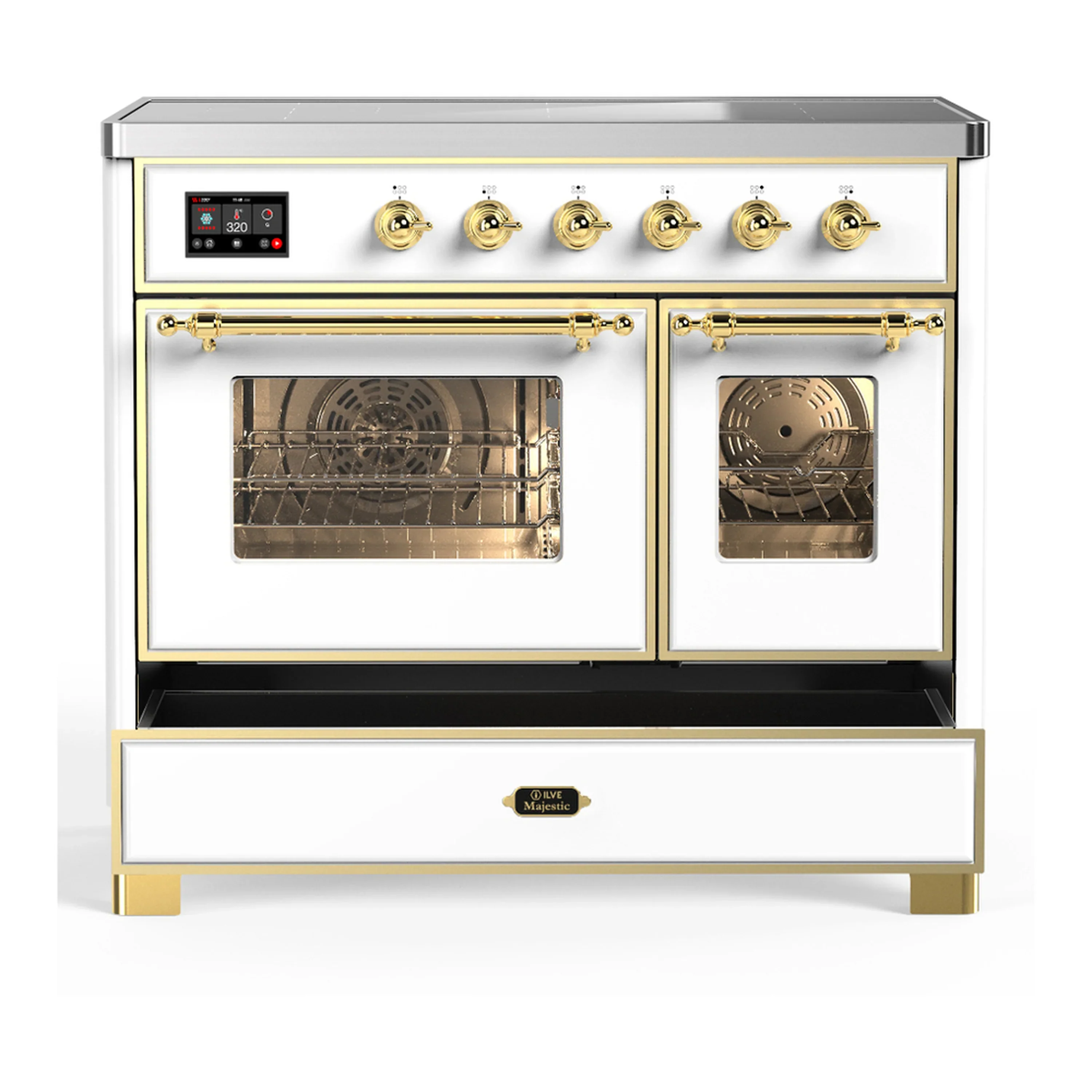 ILVE Majestic III 40-Inch Induction Range with 6 Induction Elements and Triple Glass Door Electric Oven in White with Brass Trim (UMDIB40NR3WHG) - Image 3