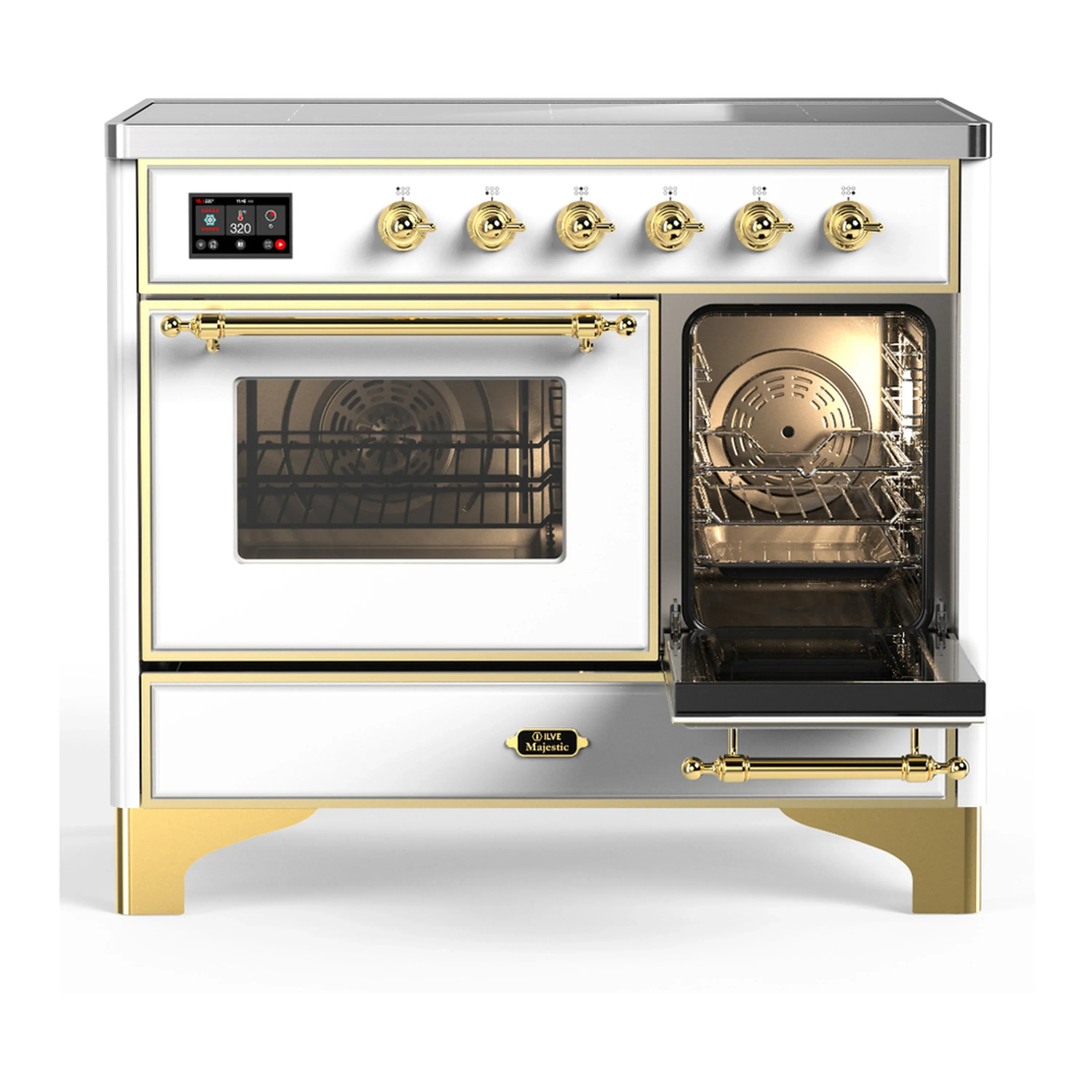 ILVE Majestic III 40-Inch Induction Range with 6 Induction Elements and Triple Glass Door Electric Oven in White with Brass Trim (UMDIB40NR3WHG) - Image 4