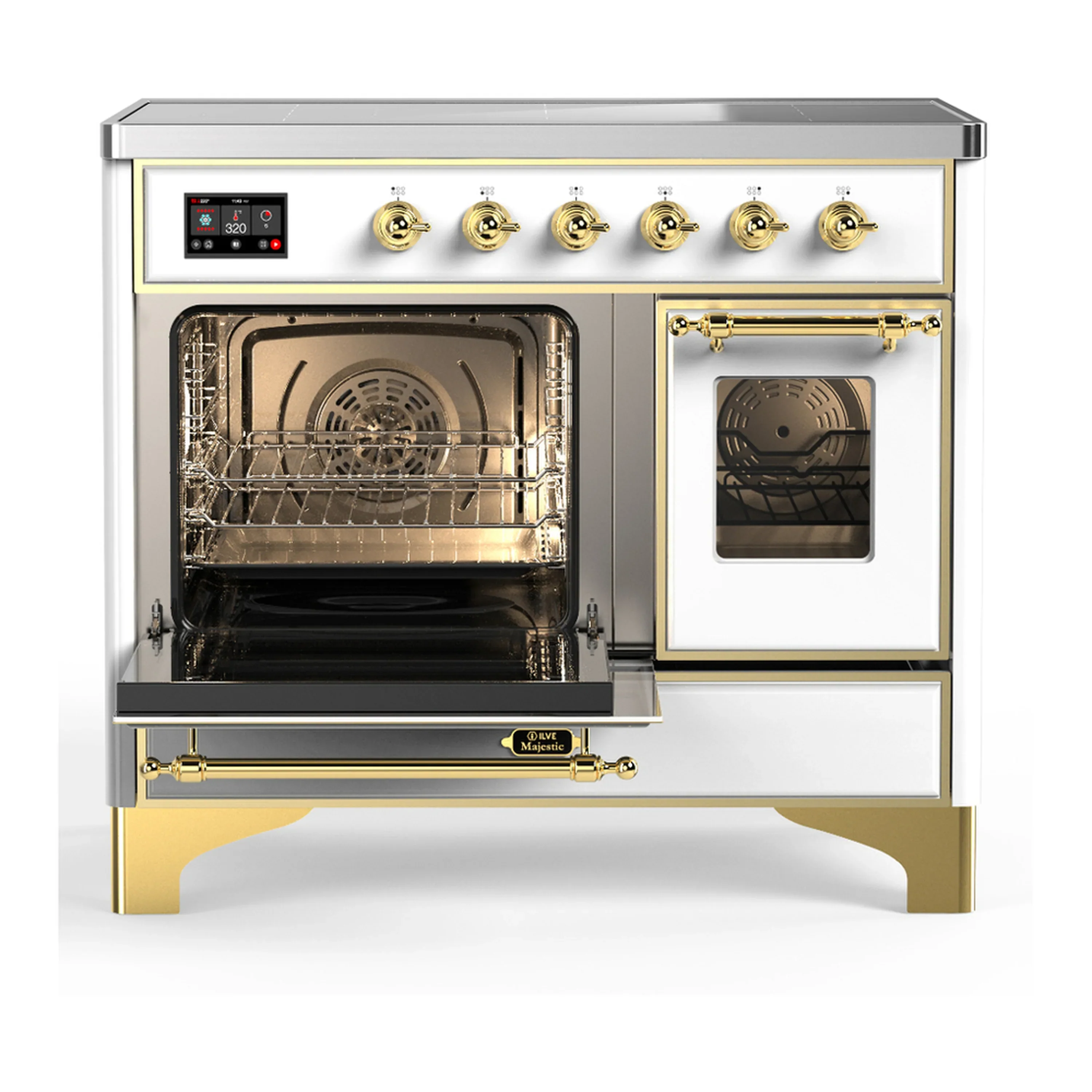 ILVE Majestic III 40-Inch Induction Range with 6 Induction Elements and Triple Glass Door Electric Oven in White with Brass Trim (UMDIB40NR3WHG) - Image 5