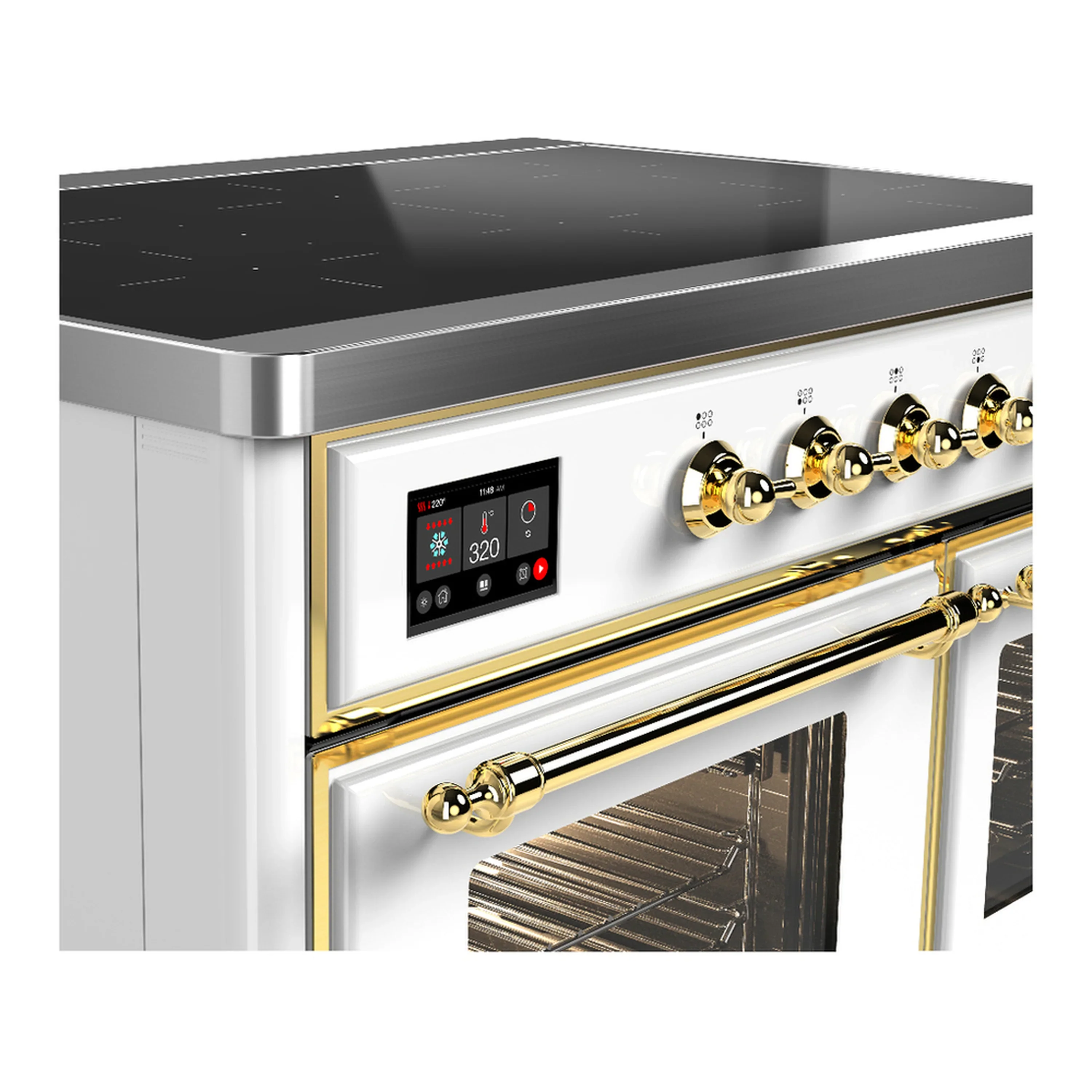ILVE Majestic III 40-Inch Induction Range with 6 Induction Elements and Triple Glass Door Electric Oven in White with Brass Trim (UMDIB40NR3WHG) - Image 7