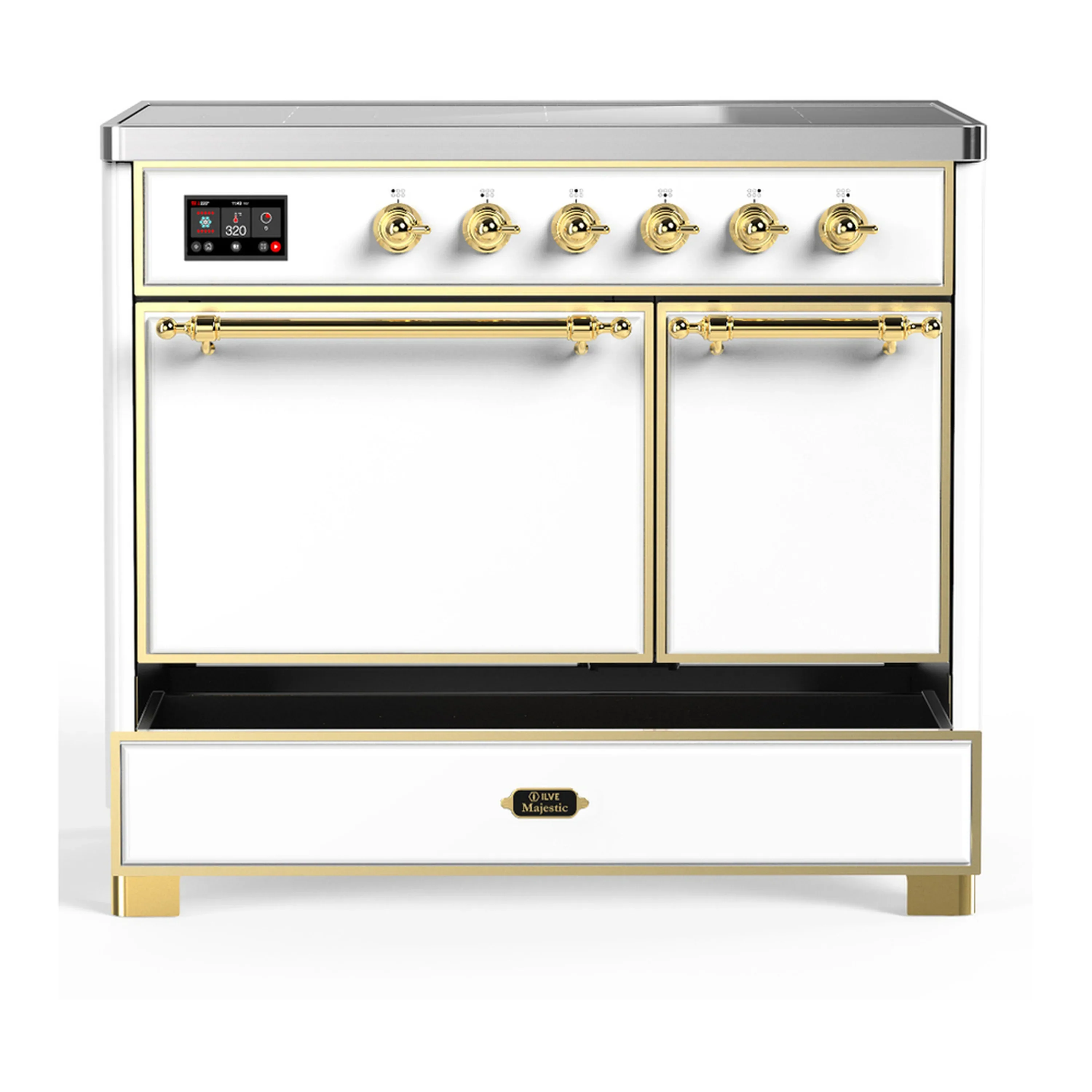 ILVE Majestic III 40-Inch Induction Range with 6 Induction Elements and Solid Door Electric Oven in White with Brass Trim (UMDIB40QNR3WHG) - Image 3