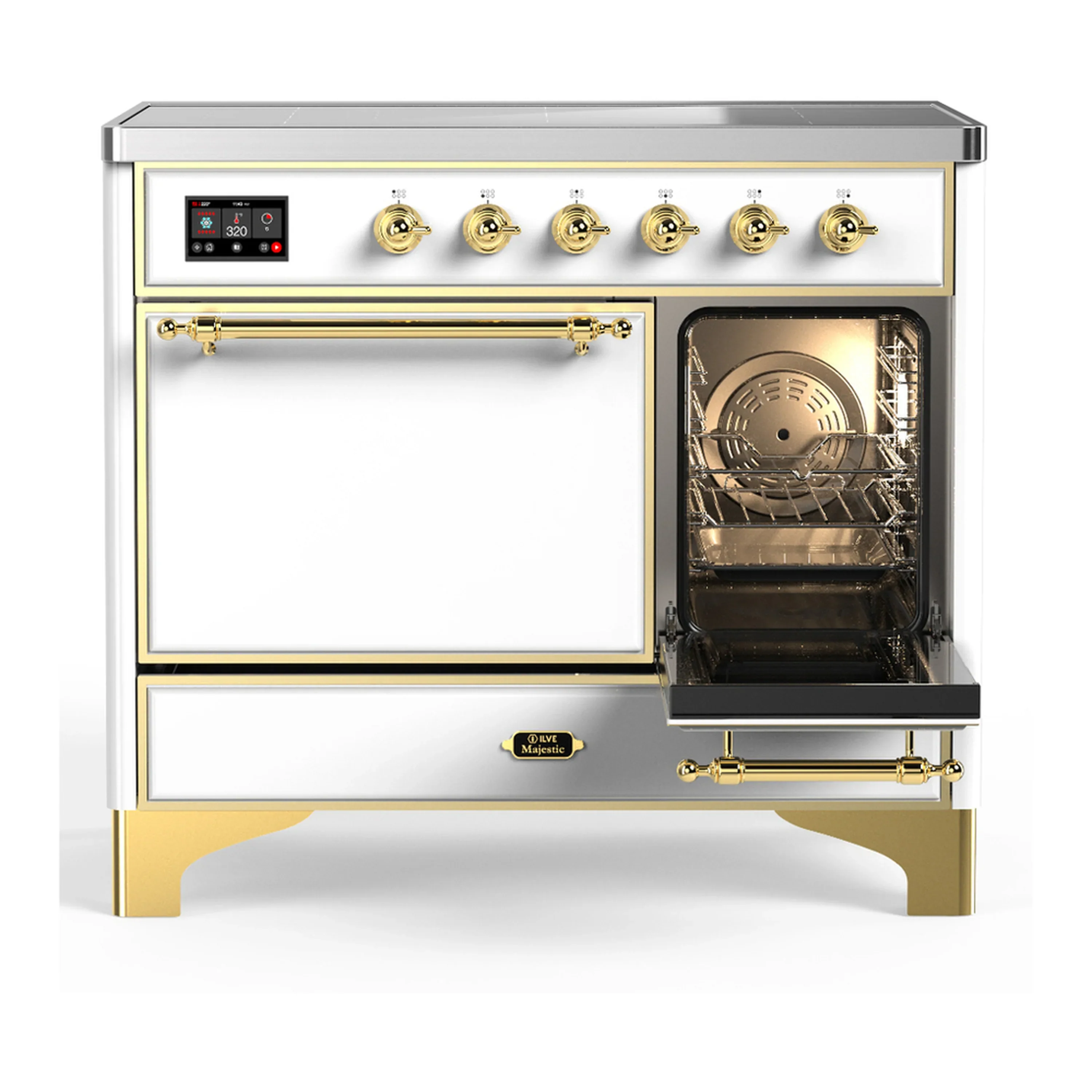 ILVE Majestic III 40-Inch Induction Range with 6 Induction Elements and Solid Door Electric Oven in White with Brass Trim (UMDIB40QNR3WHG) - Image 4