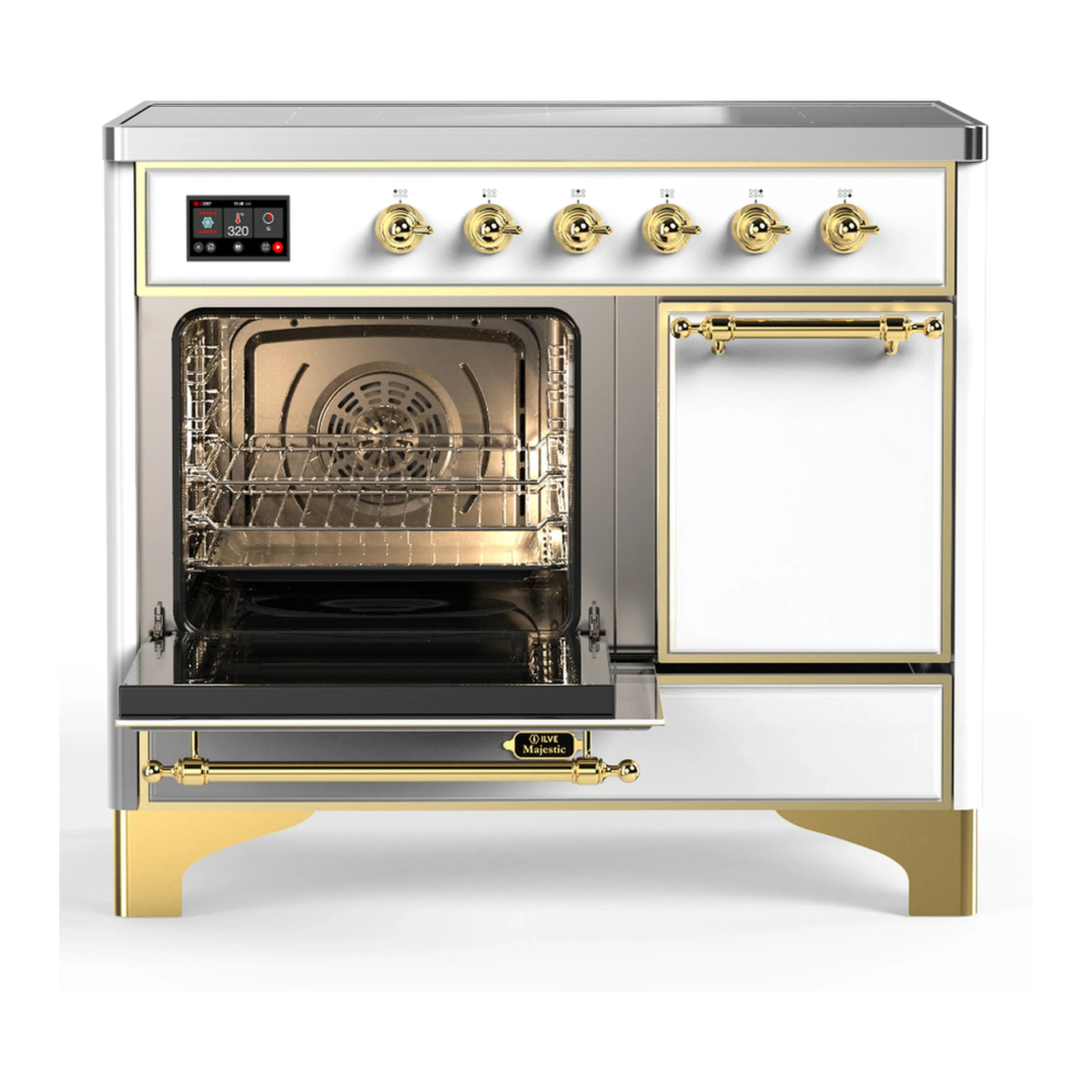 ILVE Majestic III 40-Inch Induction Range with 6 Induction Elements and Solid Door Electric Oven in White with Brass Trim (UMDIB40QNR3WHG) - Image 5