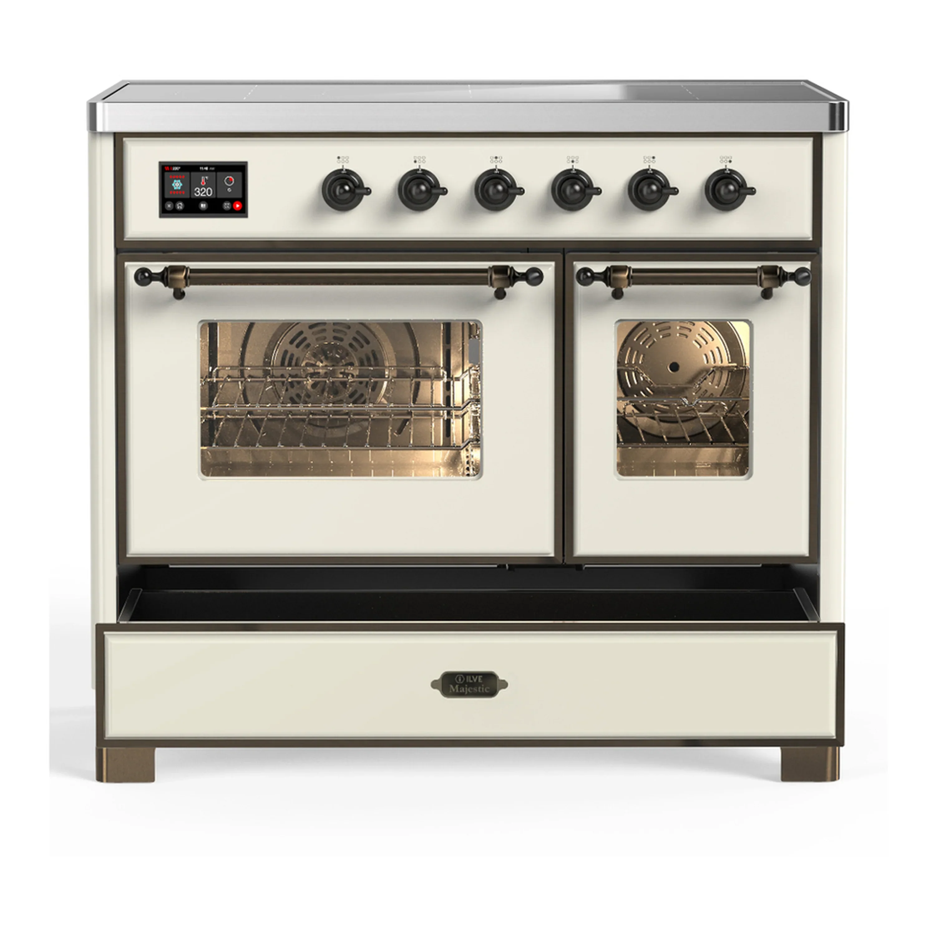 ILVE Majestic III 40-Inch Induction Range with 6 Induction Elements and Triple Glass Door Electric Oven in Antique White with Burnished Trim (UMDIB40NR3AWB) - Image 3