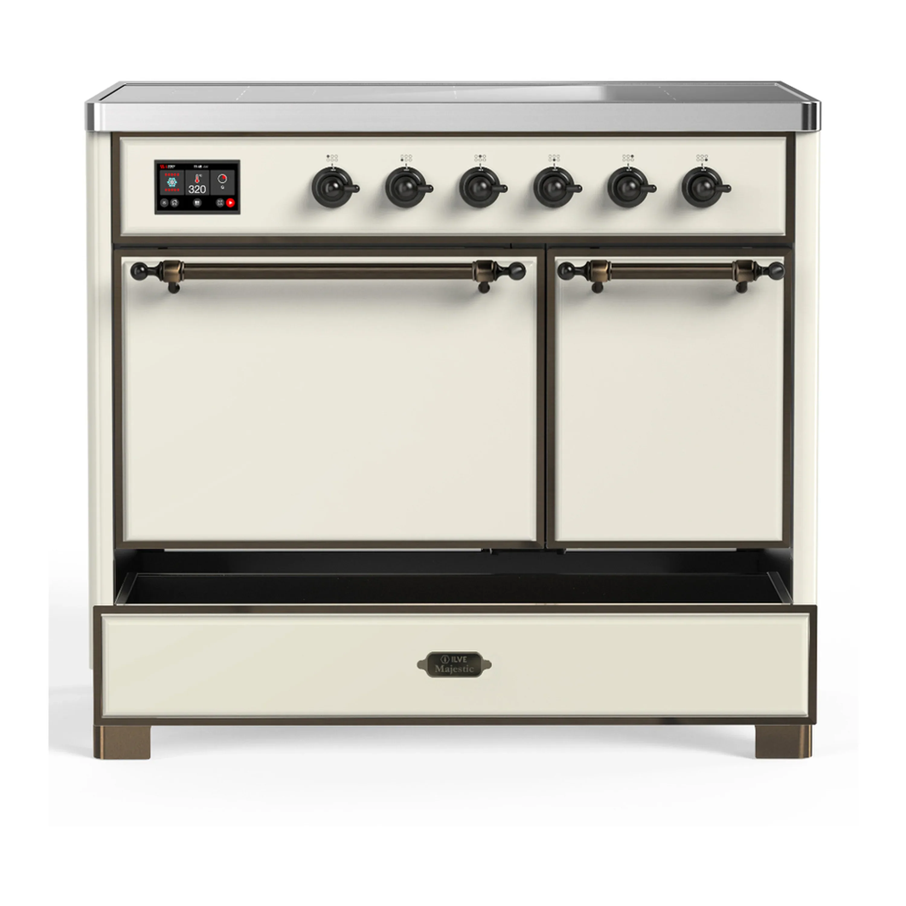 ILVE Majestic III 40-Inch Induction Range with 6 Induction Elements and Solid Door Electric Oven in Antique White with Burnished Trim (UMDIB40QNR3AWB) - Image 3
