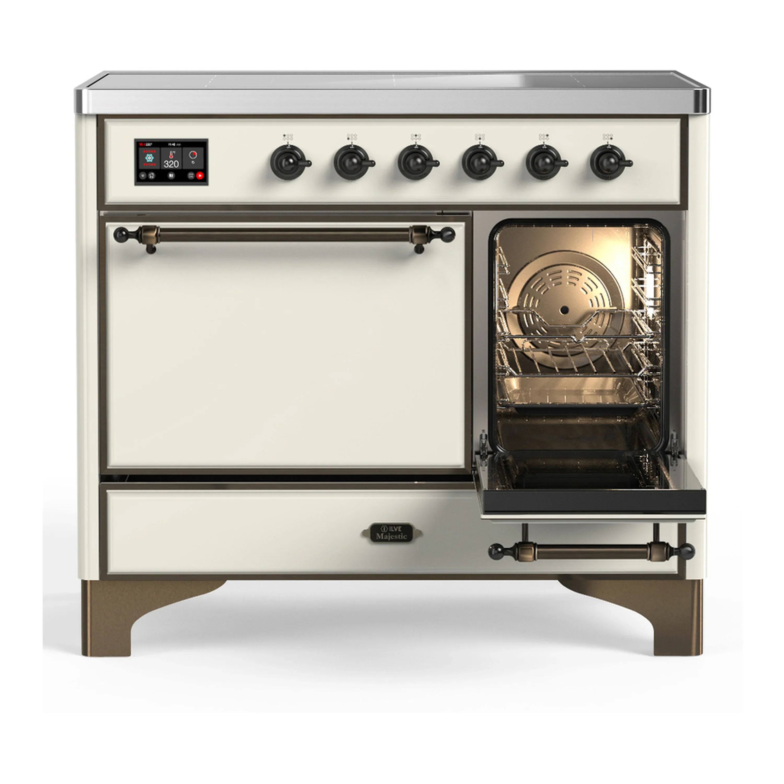 ILVE Majestic III 40-Inch Induction Range with 6 Induction Elements and Solid Door Electric Oven in Antique White with Burnished Trim (UMDIB40QNR3AWB) - Image 4