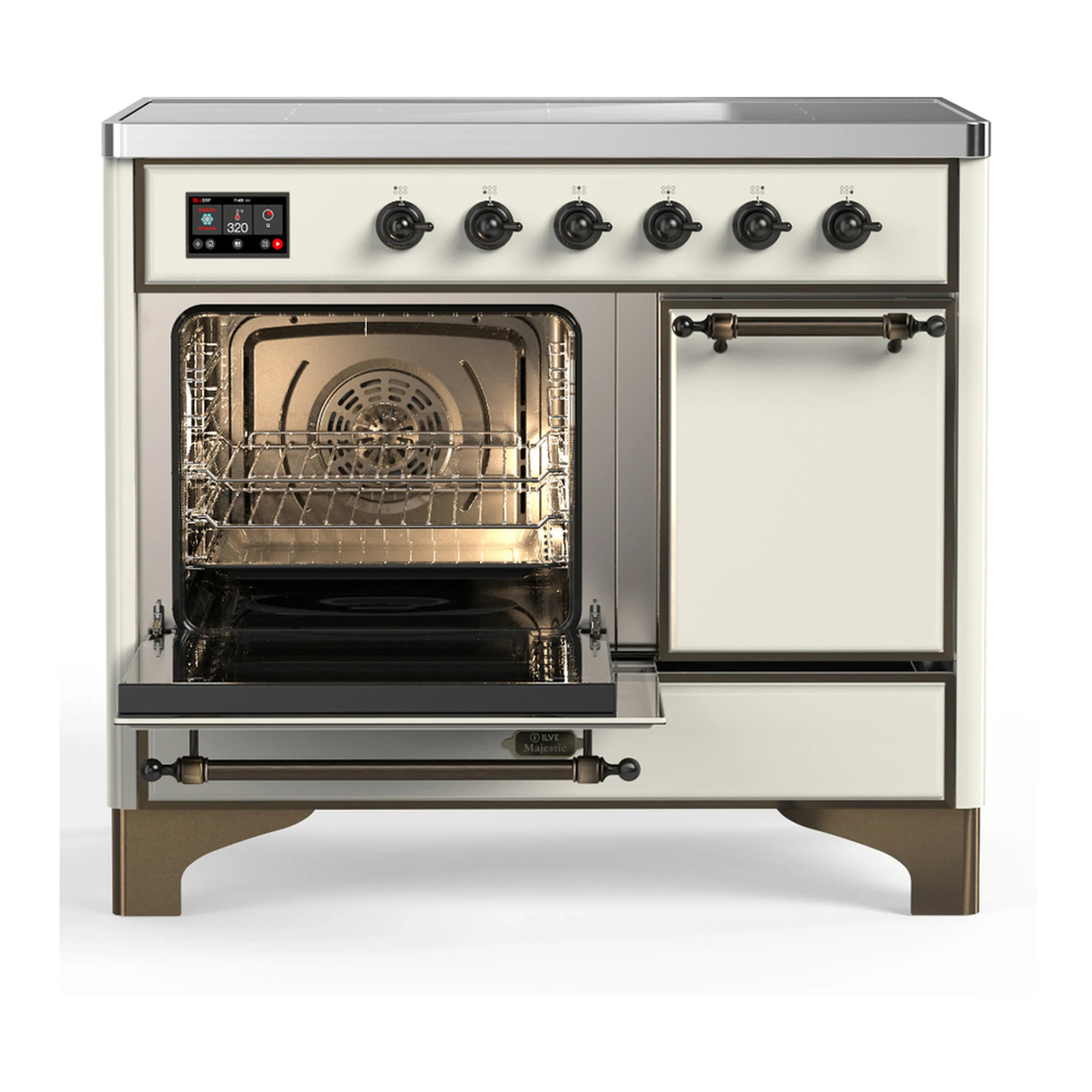 ILVE Majestic III 40-Inch Induction Range with 6 Induction Elements and Solid Door Electric Oven in Antique White with Burnished Trim (UMDIB40QNR3AWB) - Image 5