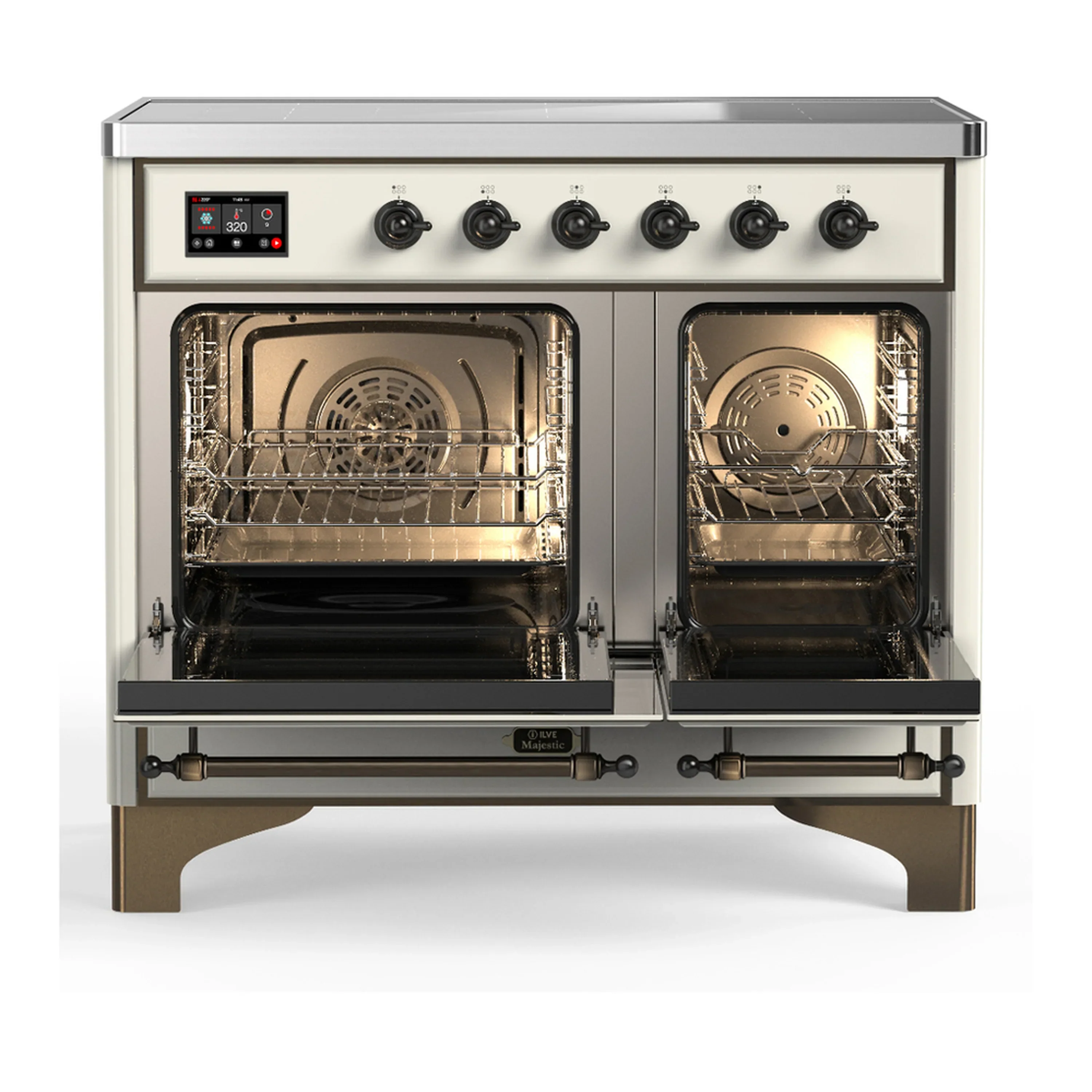 ILVE Majestic III 40-Inch Induction Range with 6 Induction Elements and Solid Door Electric Oven in Antique White with Burnished Trim (UMDIB40QNR3AWB) - Image 6