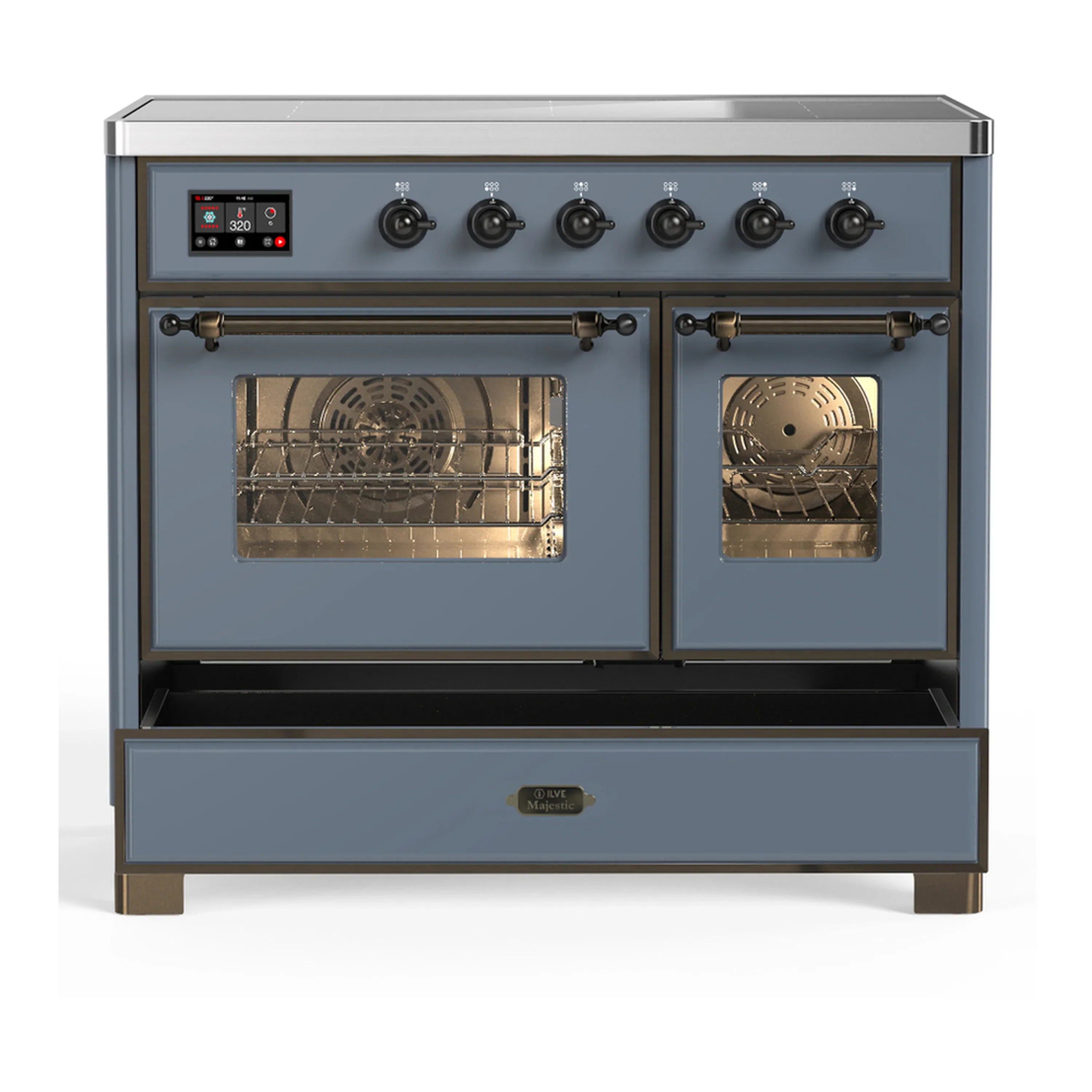 ILVE Majestic III 40-Inch Induction Range with 6 Induction Elements and Triple Glass Door Electric Oven in Blue Grey with Burnished Trim (UMDIB40NR3BGB) - Image 3
