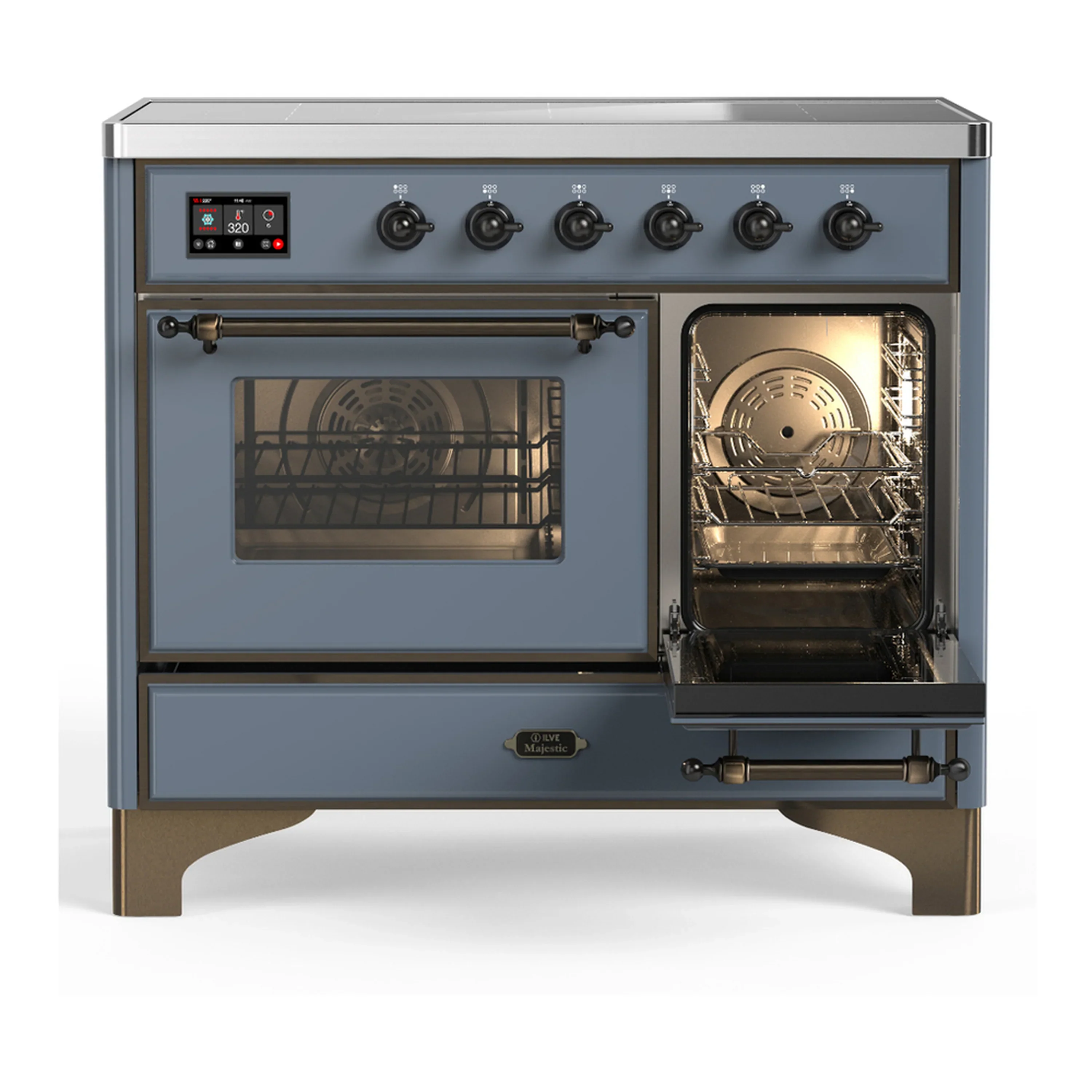 ILVE Majestic III 40-Inch Induction Range with 6 Induction Elements and Triple Glass Door Electric Oven in Blue Grey with Burnished Trim (UMDIB40NR3BGB) - Image 4