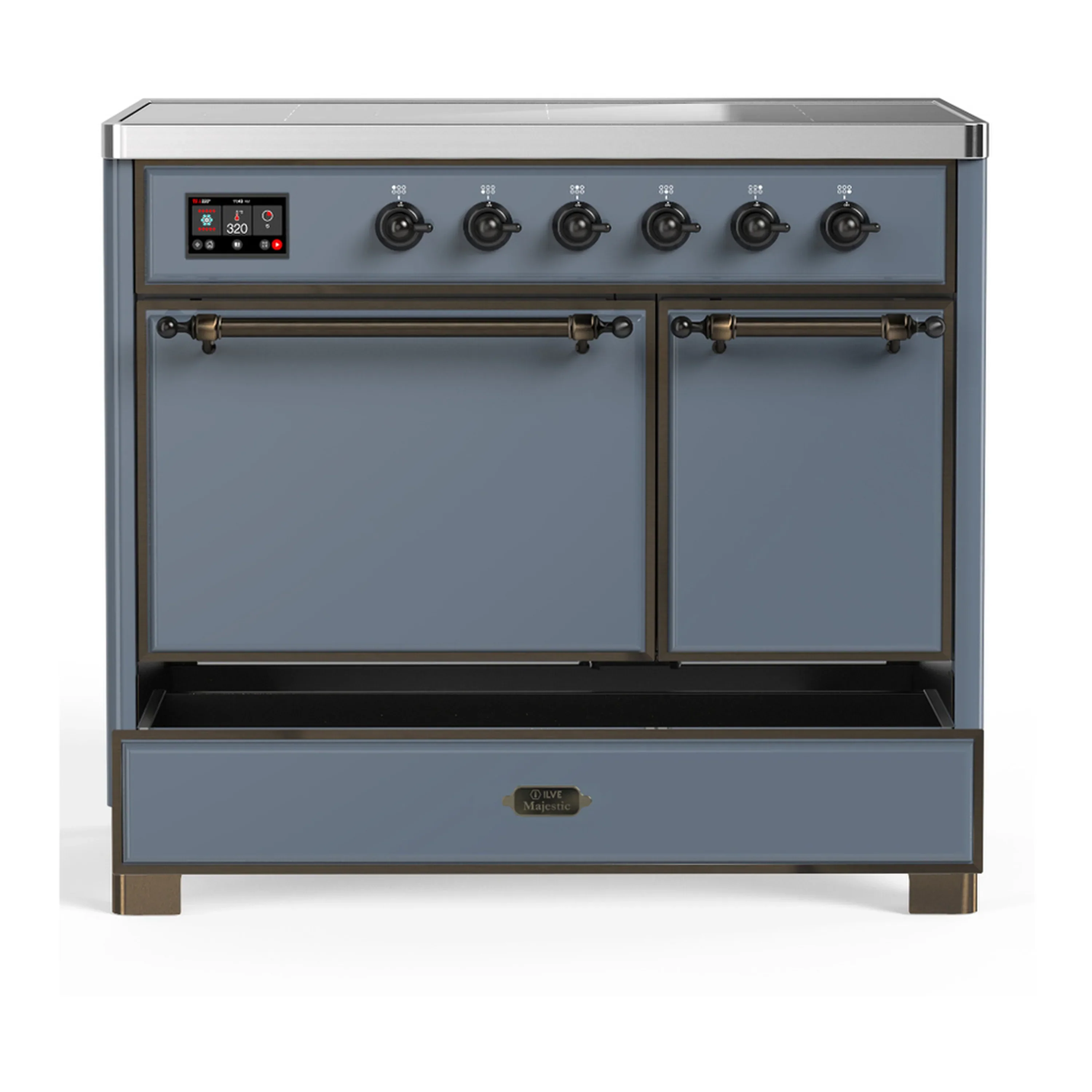 ILVE Majestic III 40-Inch Induction Range with 6 Induction Elements and Solid Door Electric Oven in Blue Grey with Burnished Trim (UMDIB40QNR3BGB) - Image 3