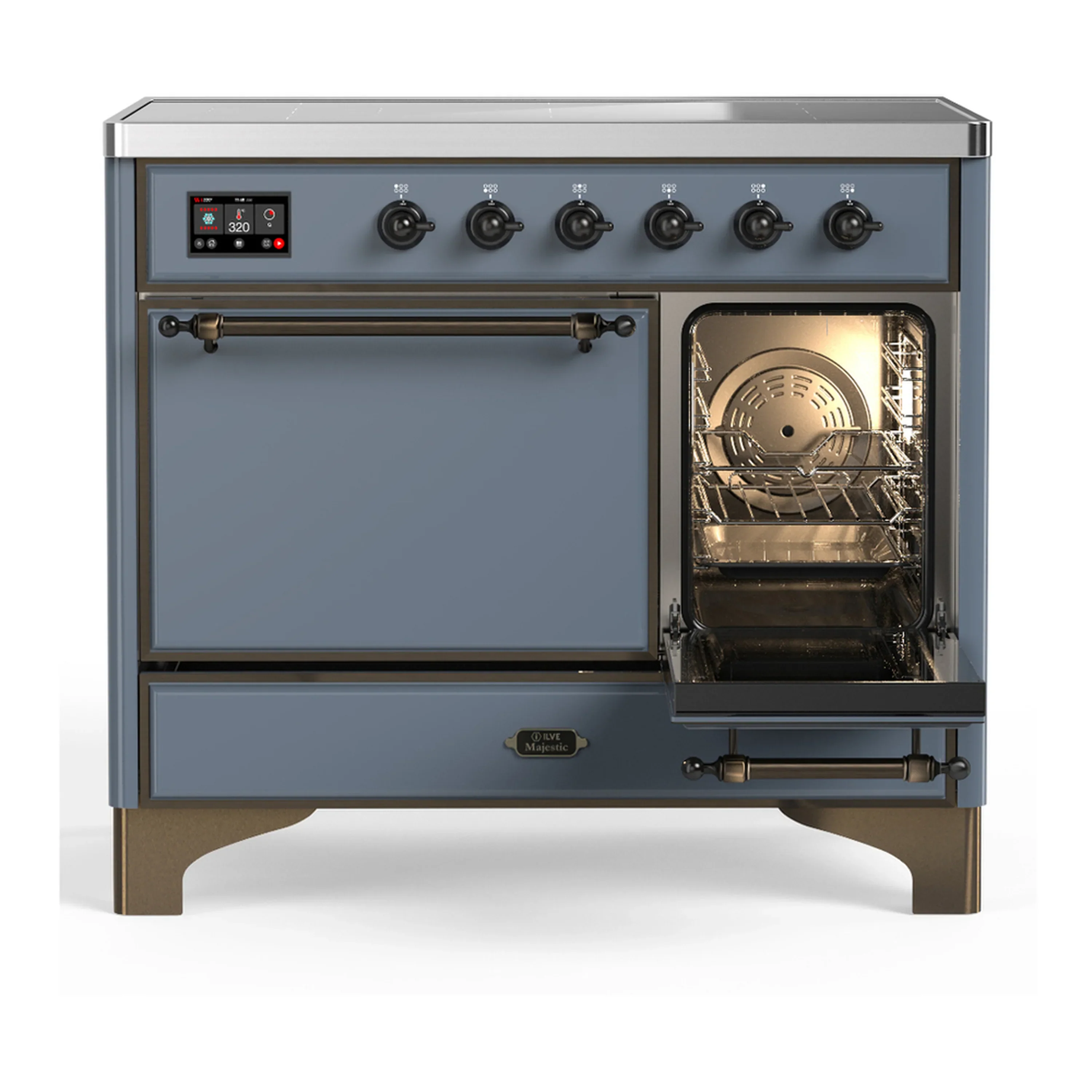 ILVE Majestic III 40-Inch Induction Range with 6 Induction Elements and Solid Door Electric Oven in Blue Grey with Burnished Trim (UMDIB40QNR3BGB) - Image 4