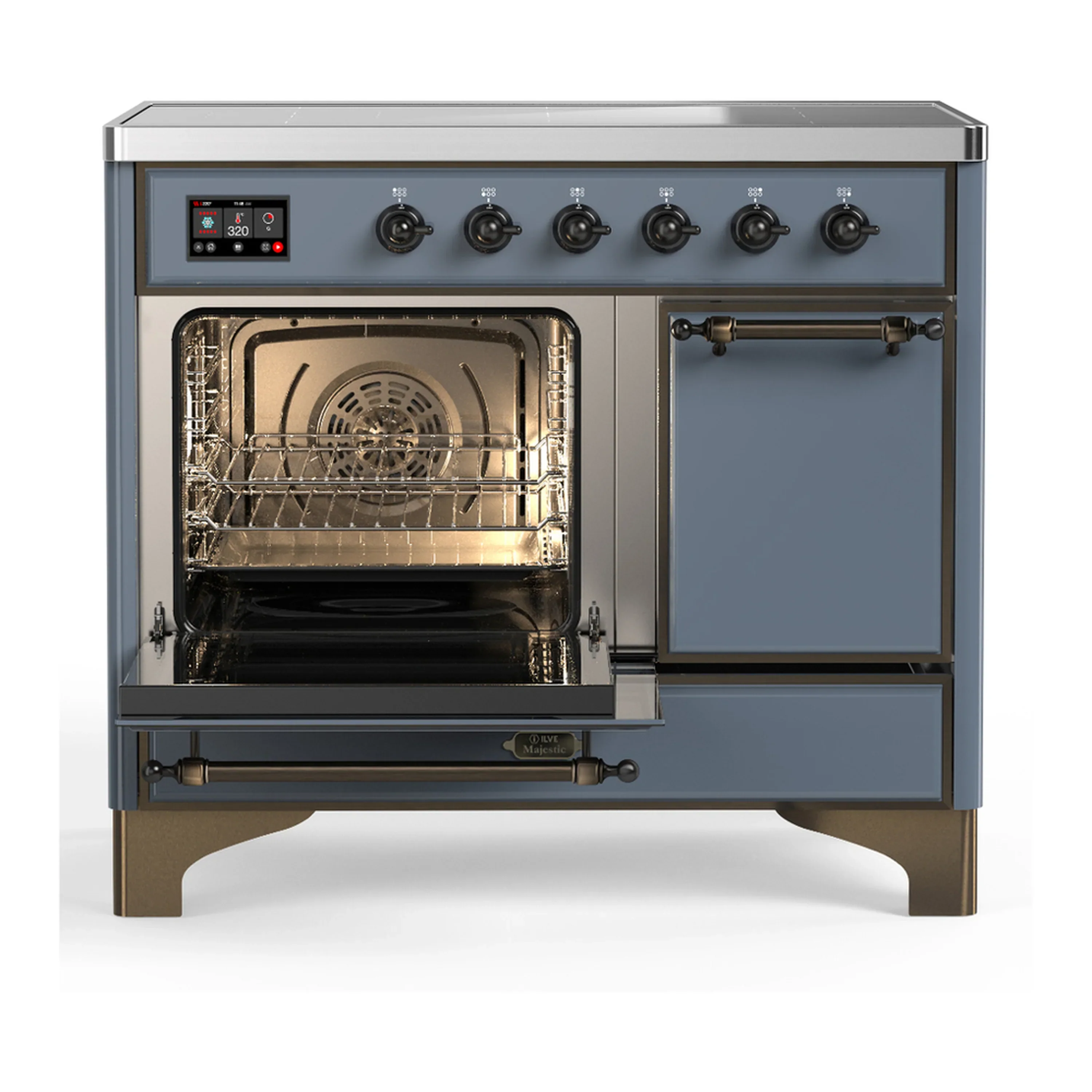 ILVE Majestic III 40-Inch Induction Range with 6 Induction Elements and Solid Door Electric Oven in Blue Grey with Burnished Trim (UMDIB40QNR3BGB) - Image 5
