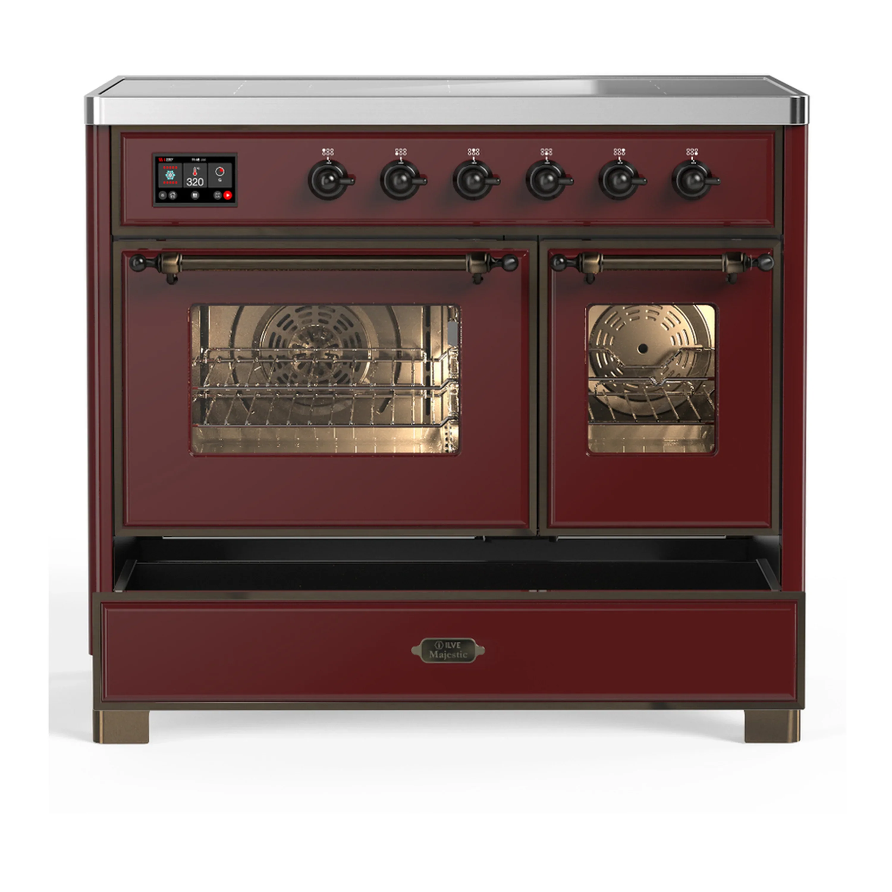 ILVE Majestic III 40-Inch Induction Range with 6 Induction Elements and Triple Glass Door Electric Oven in Burgundy with Burnished Trim (UMDIB40NR3BUB) - Image 3