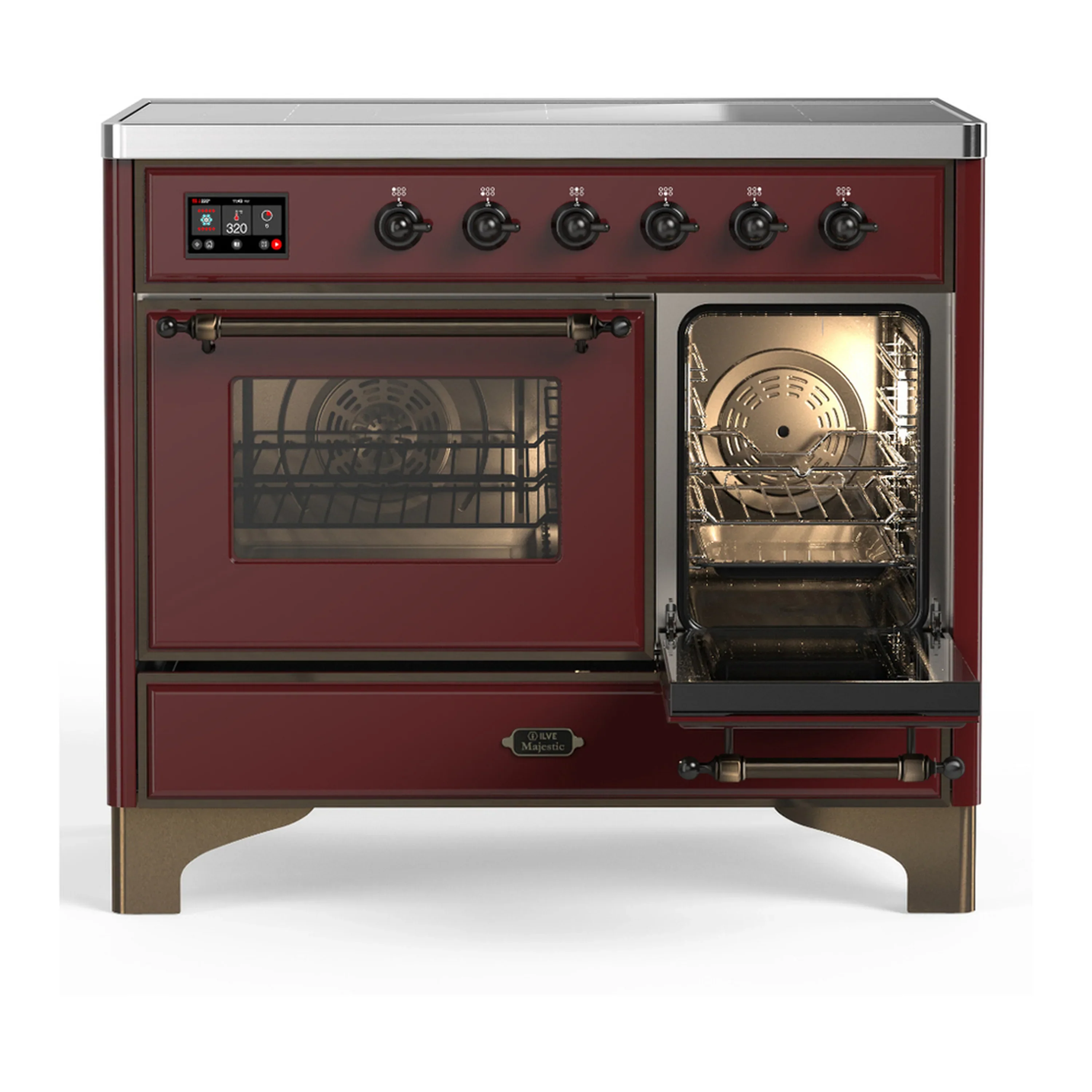 ILVE Majestic III 40-Inch Induction Range with 6 Induction Elements and Triple Glass Door Electric Oven in Burgundy with Burnished Trim (UMDIB40NR3BUB) - Image 4
