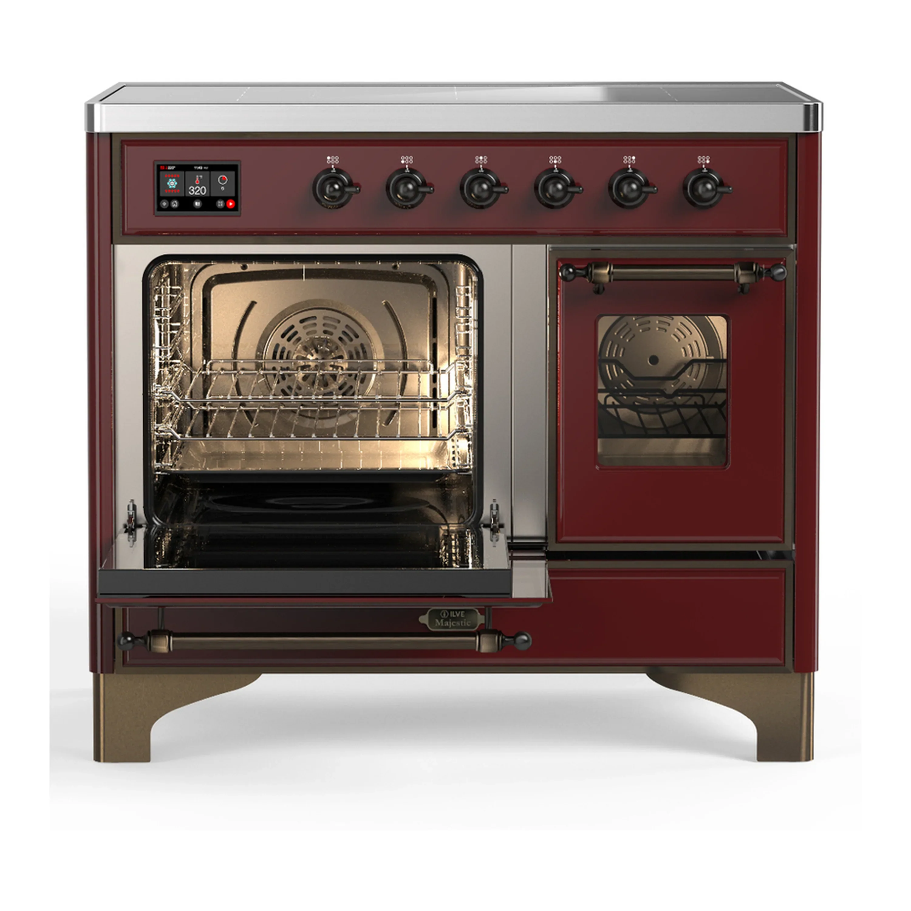 ILVE Majestic III 40-Inch Induction Range with 6 Induction Elements and Triple Glass Door Electric Oven in Burgundy with Burnished Trim (UMDIB40NR3BUB) - Image 5