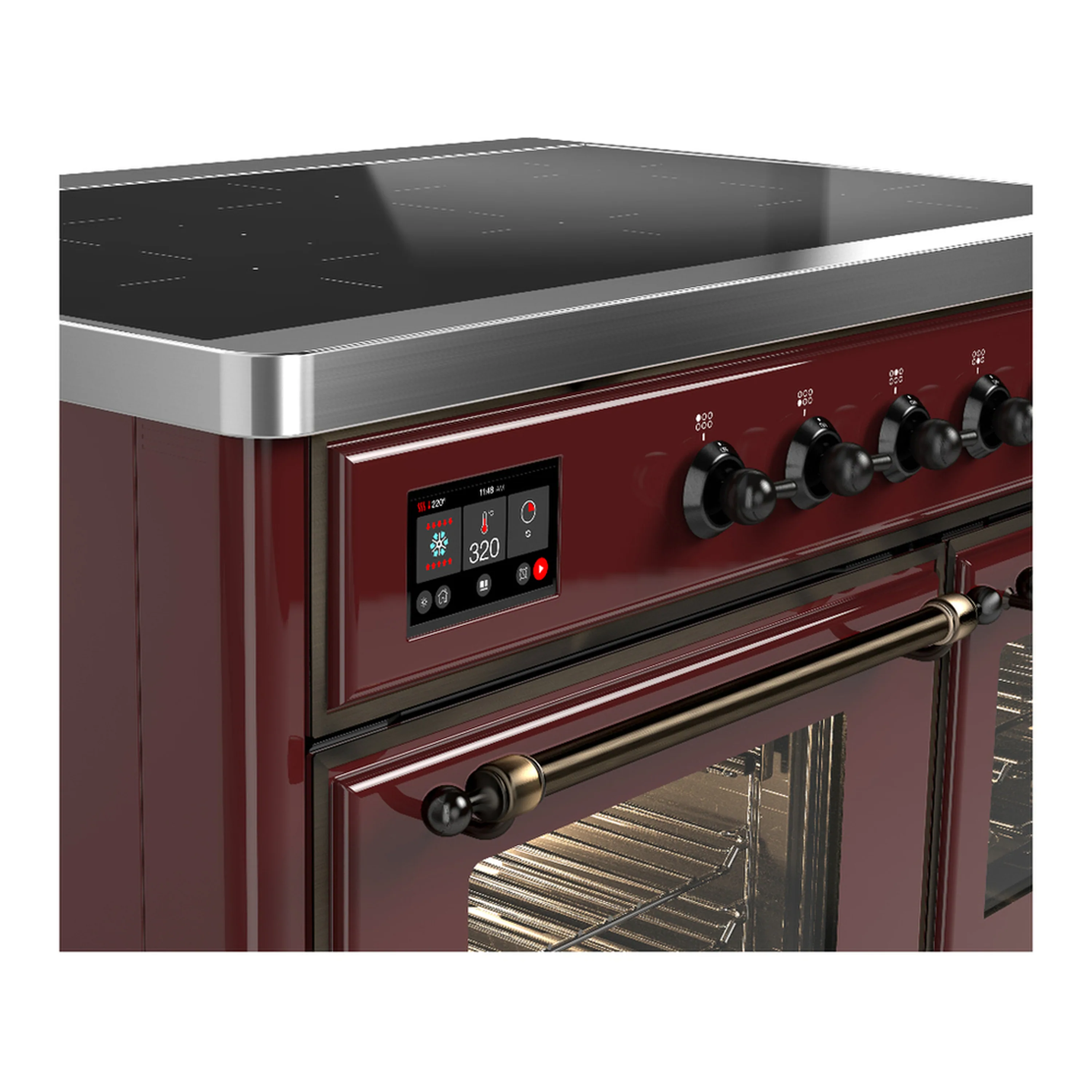 ILVE Majestic III 40-Inch Induction Range with 6 Induction Elements and Triple Glass Door Electric Oven in Burgundy with Burnished Trim (UMDIB40NR3BUB) - Image 7