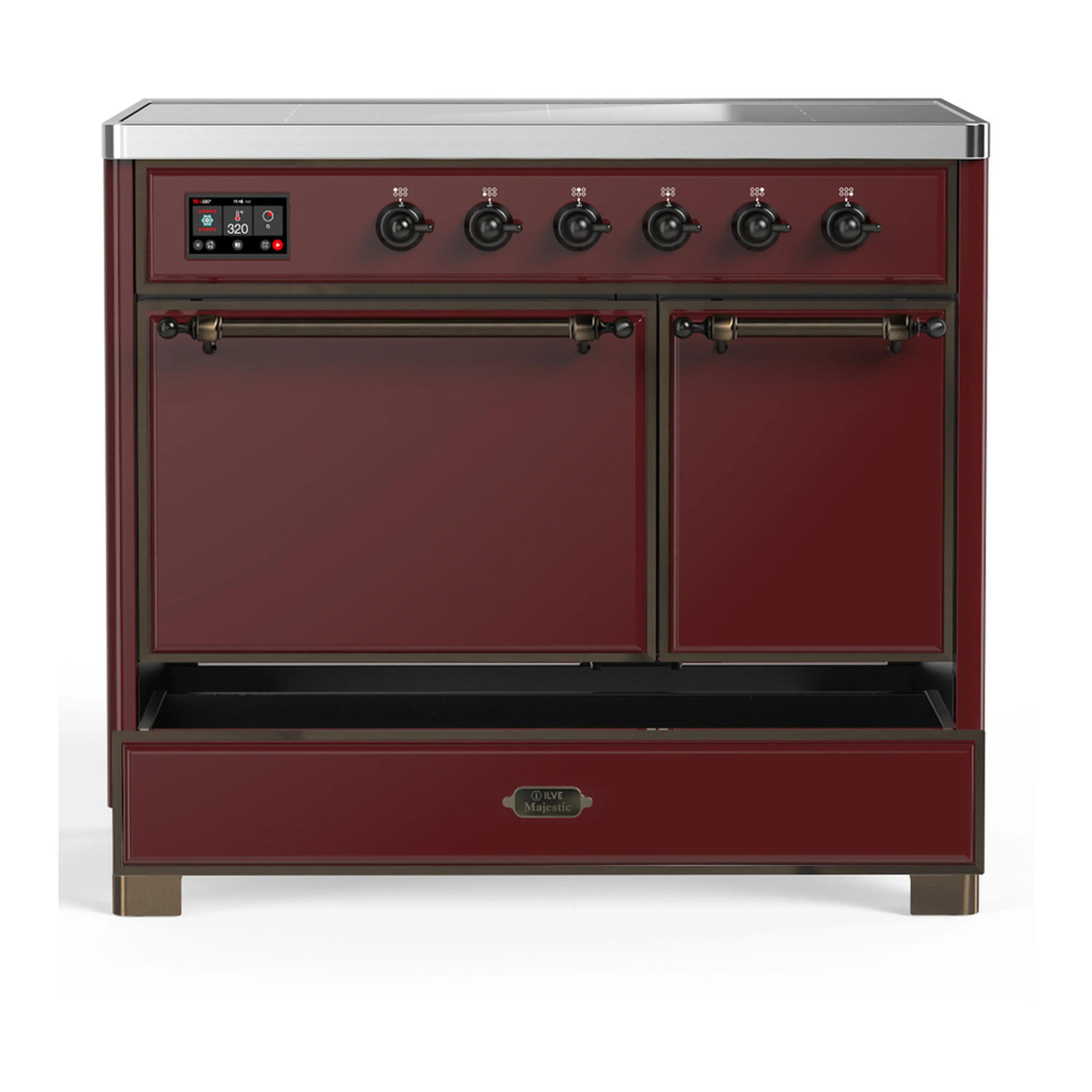 ILVE Majestic III 40-Inch Induction Range with 6 Induction Elements and Solid Door Electric Oven in Burgundy with Burnished Trim (UMDIB40QNR3BUB) - Image 3