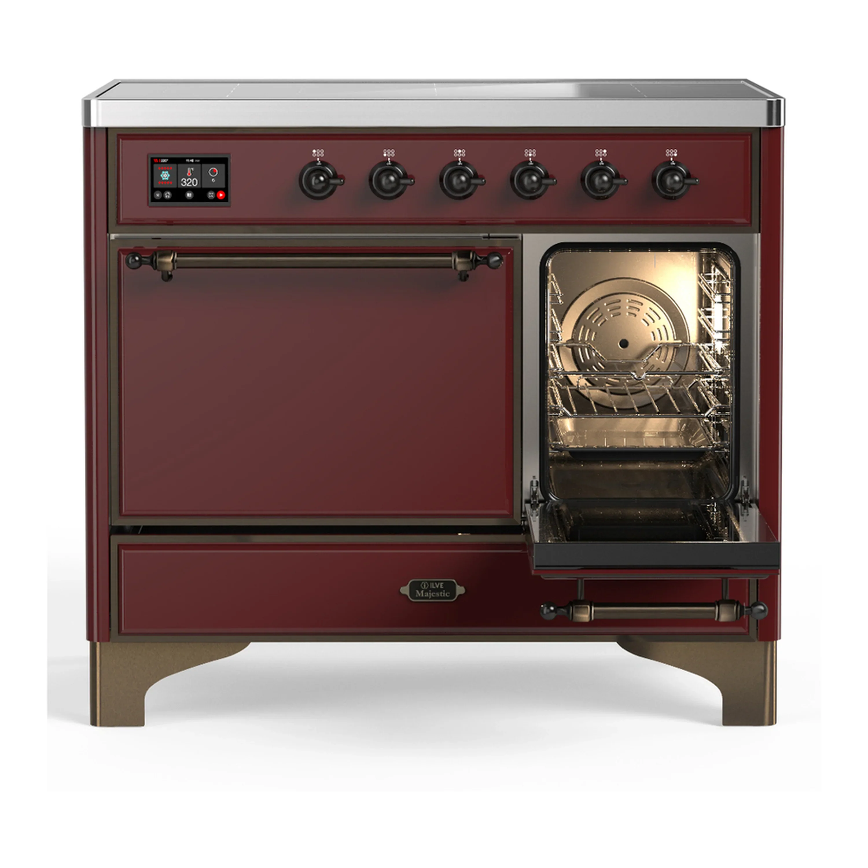 ILVE Majestic III 40-Inch Induction Range with 6 Induction Elements and Solid Door Electric Oven in Burgundy with Burnished Trim (UMDIB40QNR3BUB) - Image 4