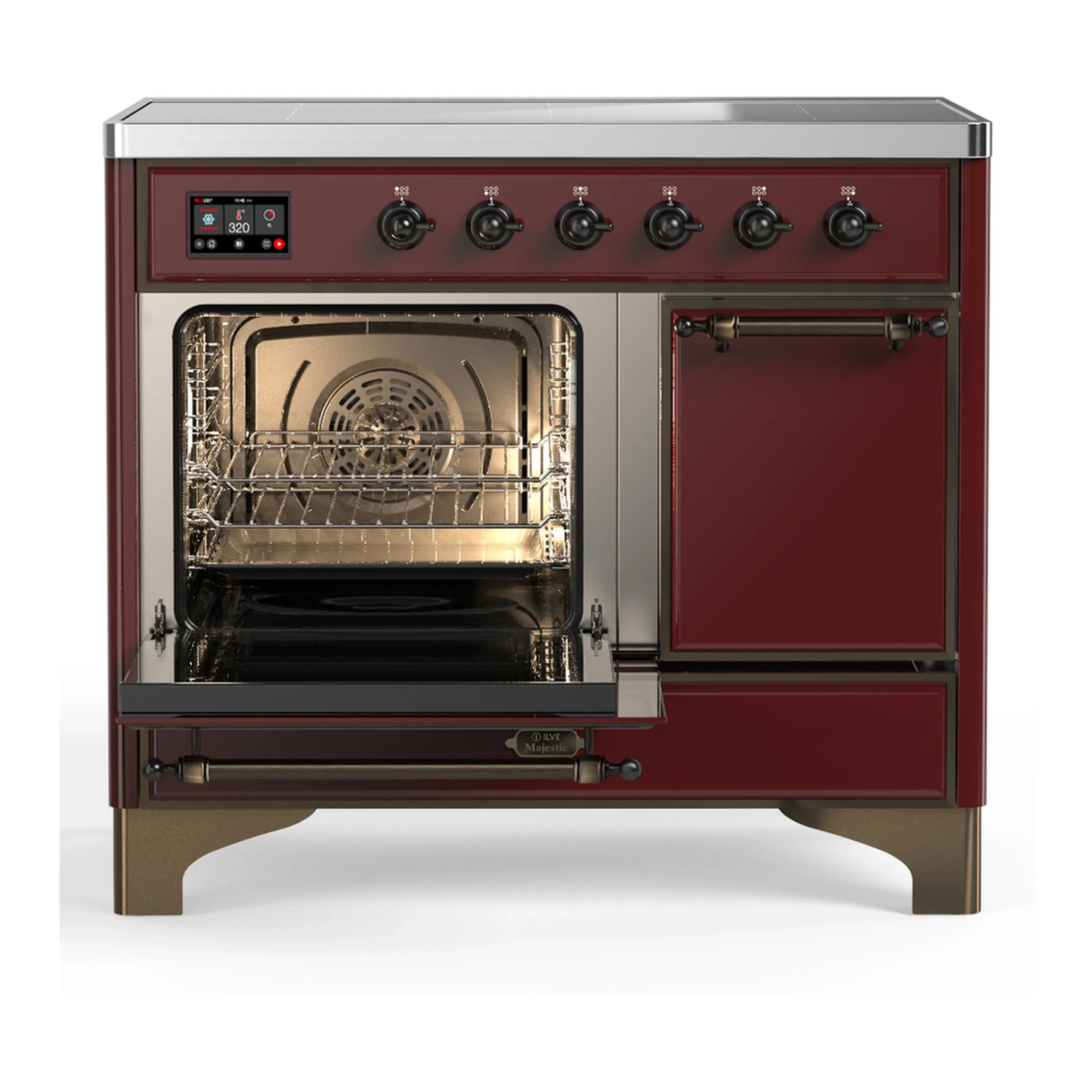 ILVE Majestic III 40-Inch Induction Range with 6 Induction Elements and Solid Door Electric Oven in Burgundy with Burnished Trim (UMDIB40QNR3BUB) - Image 5