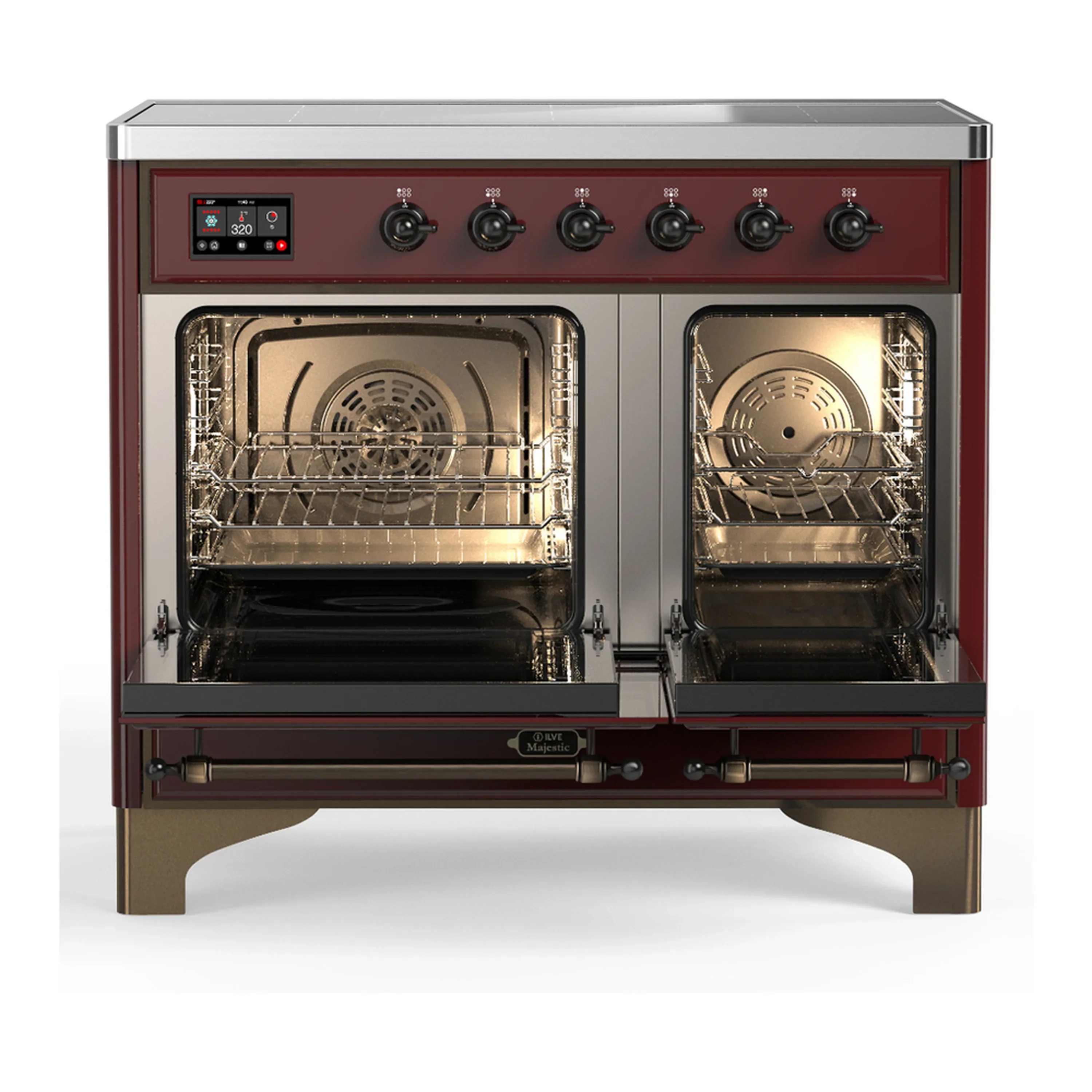 ILVE Majestic III 40-Inch Induction Range with 6 Induction Elements and Solid Door Electric Oven in Burgundy with Burnished Trim (UMDIB40QNR3BUB) - Image 6