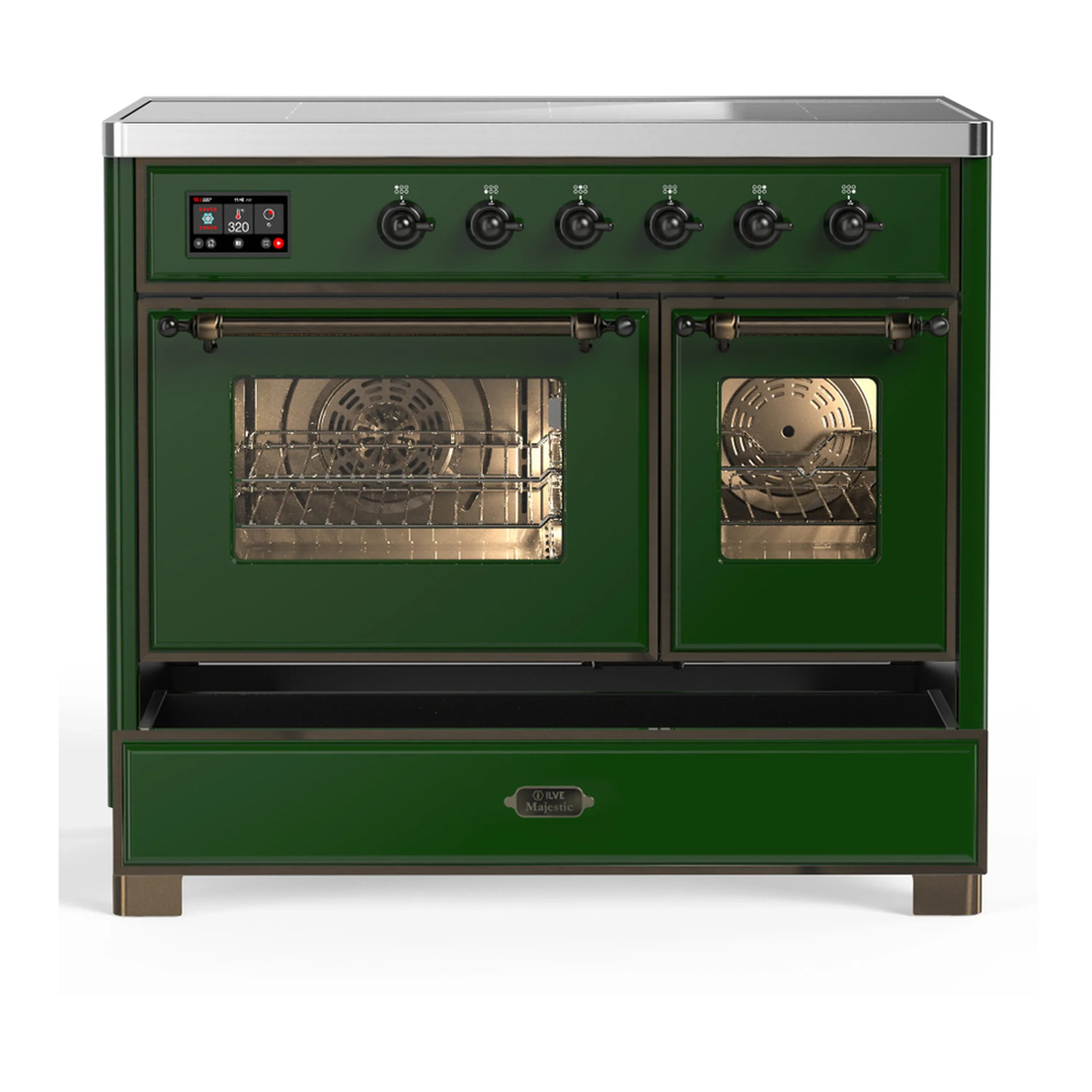 ILVE Majestic III 40-Inch Induction Range with 6 Induction Elements and Triple Glass Door Electric Oven in Emerald Green with Burnished Trim (UMDIB40NR3EGB) - Image 3