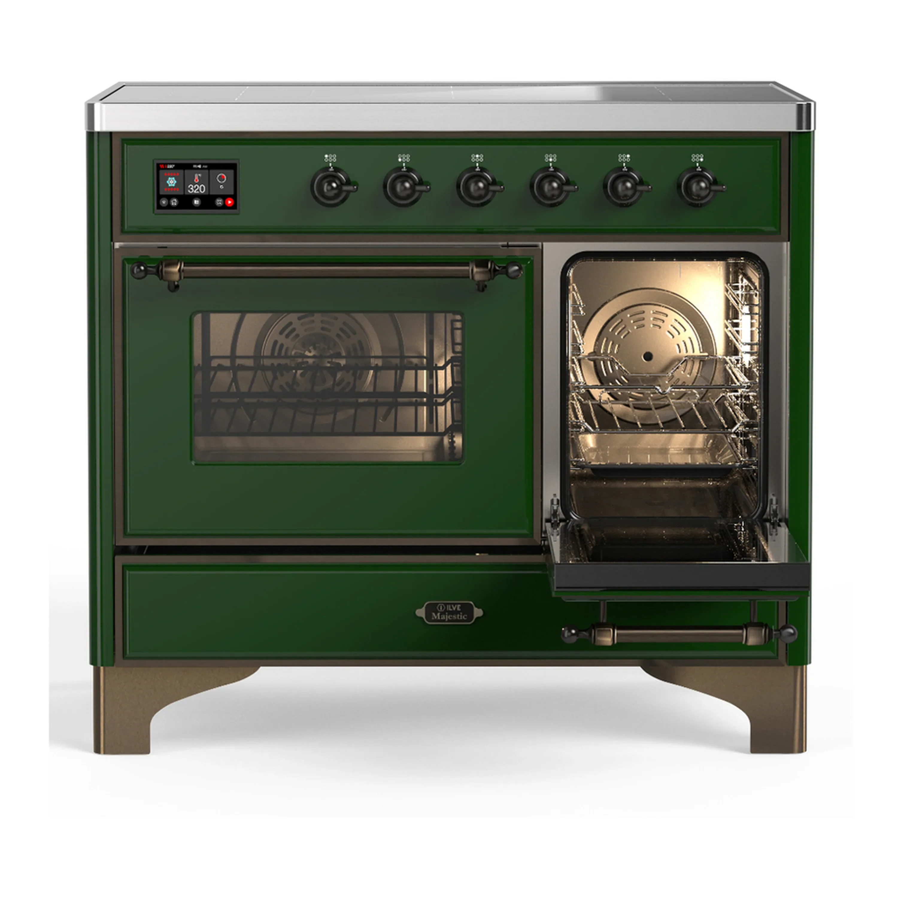ILVE Majestic III 40-Inch Induction Range with 6 Induction Elements and Triple Glass Door Electric Oven in Emerald Green with Burnished Trim (UMDIB40NR3EGB) - Image 4