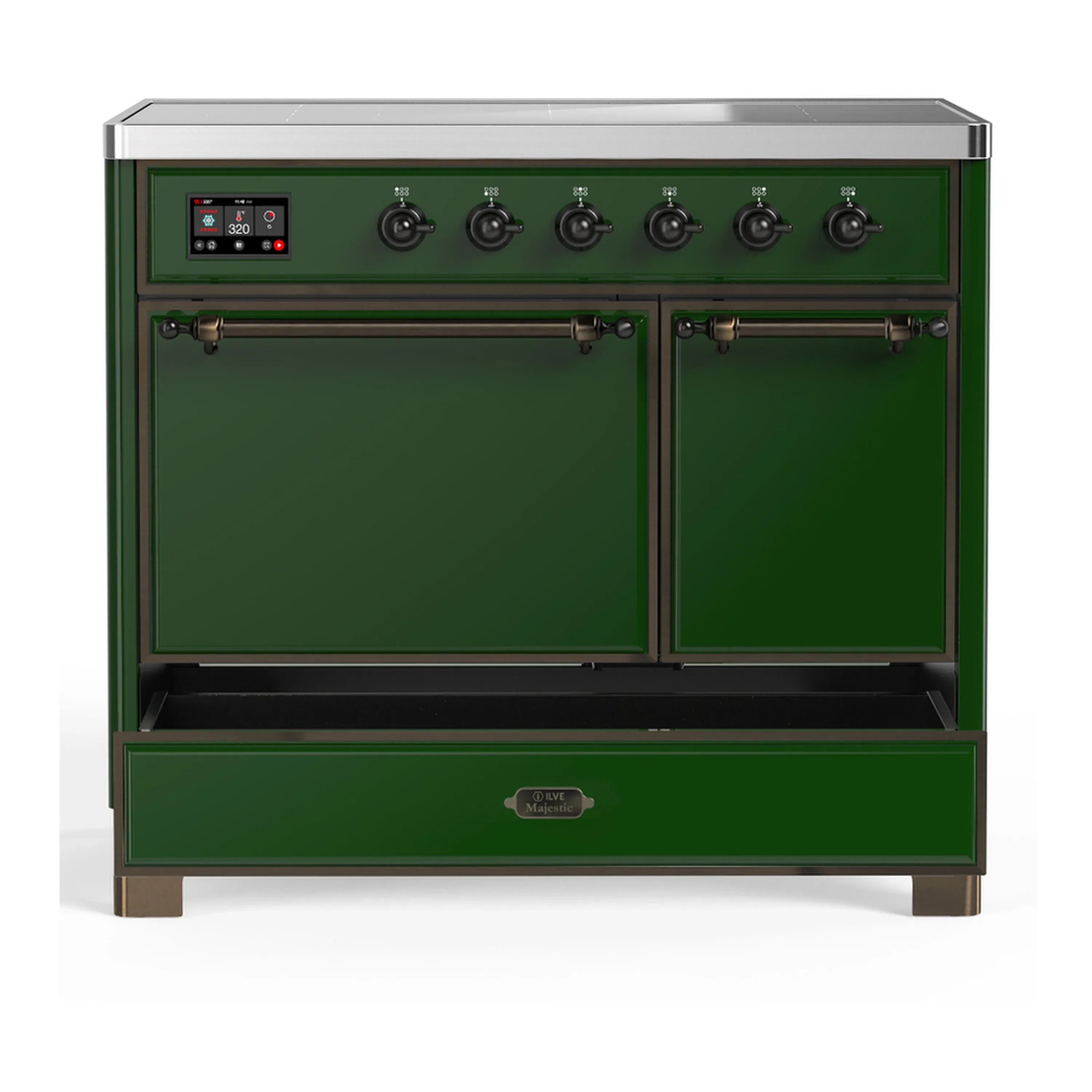 ILVE Majestic III 40-Inch Induction Range with 6 Induction Elements and Solid Door Electric Oven in Emerald Green with Burnished Trim (UMDIB40QNR3EGB) - Image 3
