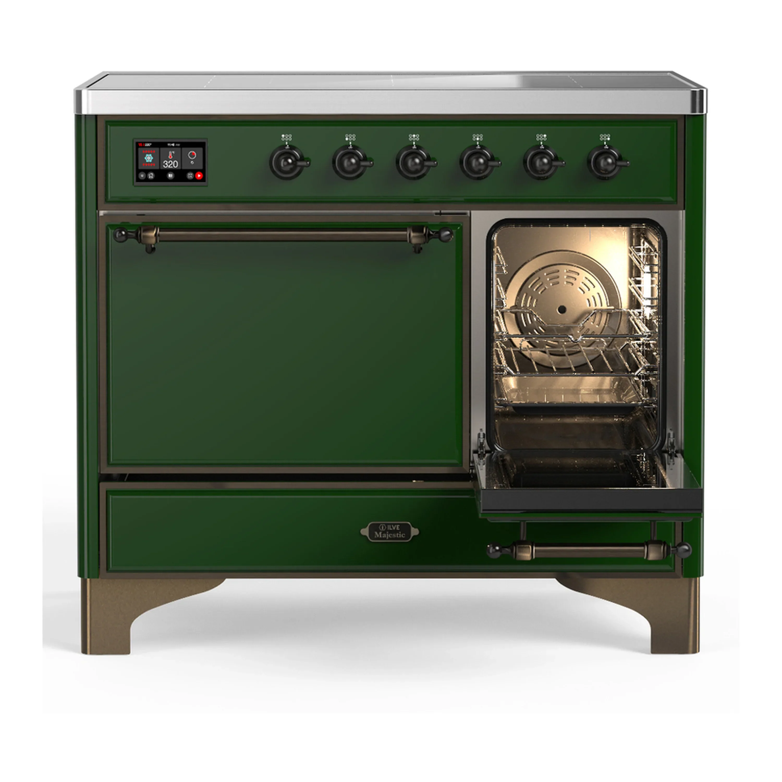 ILVE Majestic III 40-Inch Induction Range with 6 Induction Elements and Solid Door Electric Oven in Emerald Green with Burnished Trim (UMDIB40QNR3EGB) - Image 4