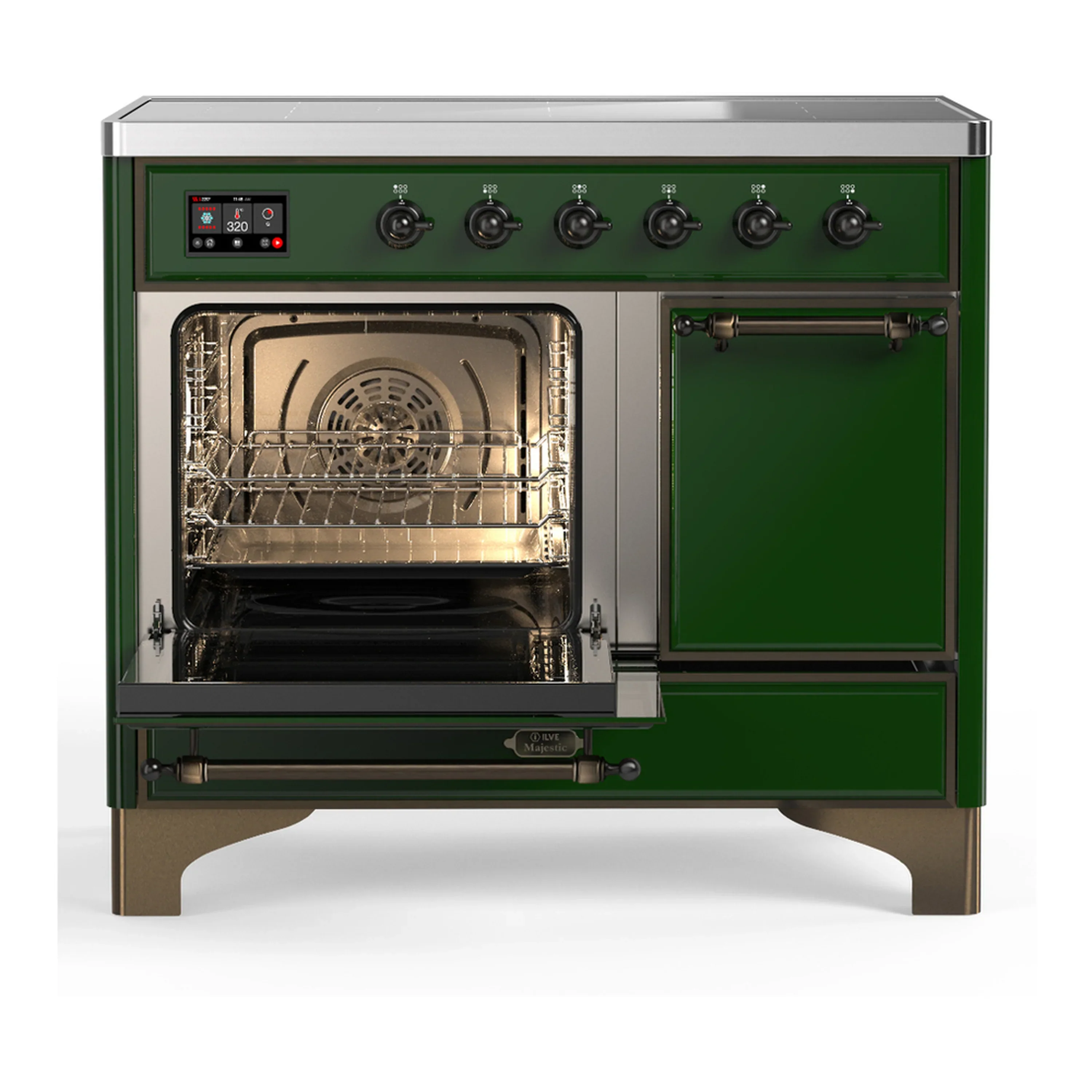 ILVE Majestic III 40-Inch Induction Range with 6 Induction Elements and Solid Door Electric Oven in Emerald Green with Burnished Trim (UMDIB40QNR3EGB) - Image 5