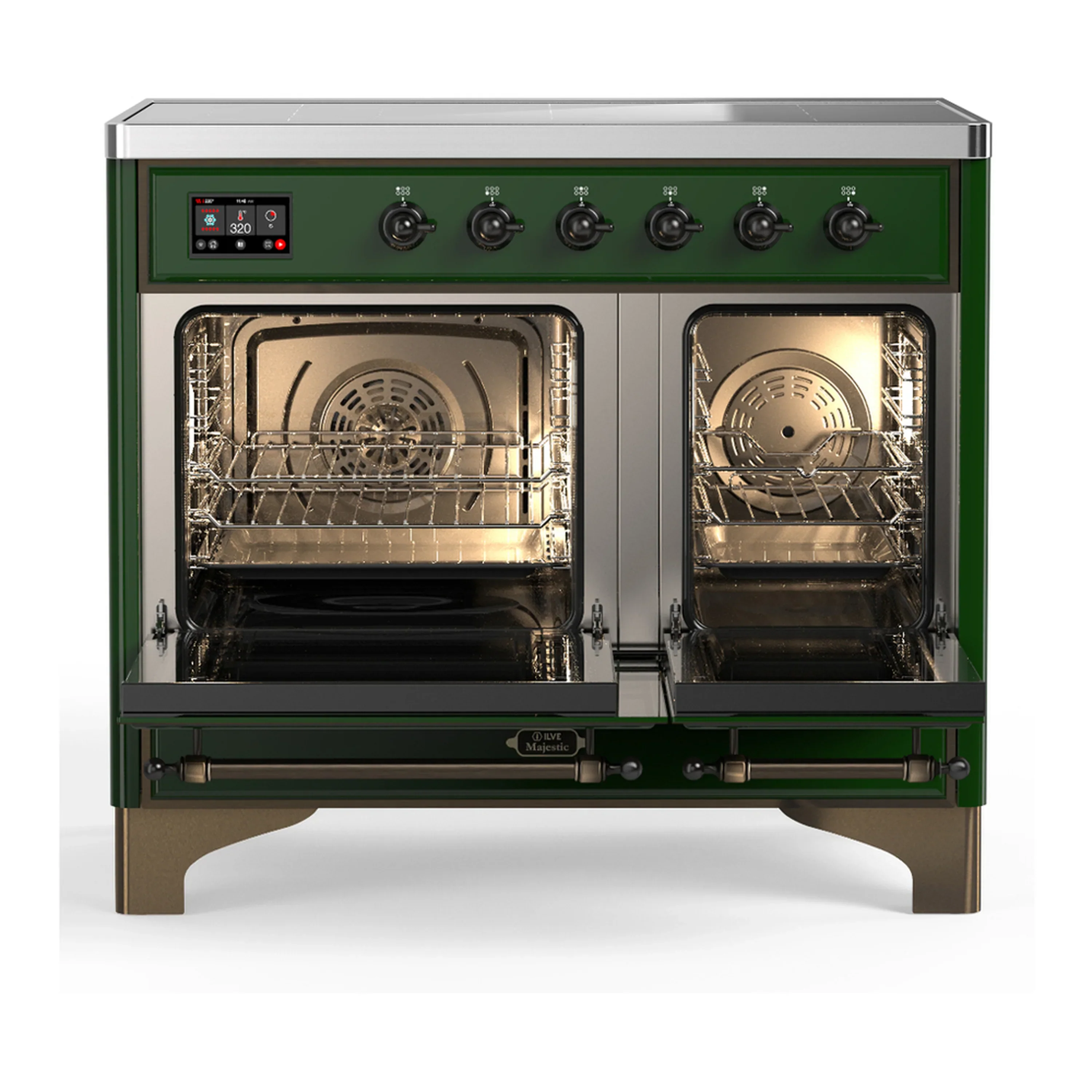 ILVE Majestic III 40-Inch Induction Range with 6 Induction Elements and Solid Door Electric Oven in Emerald Green with Burnished Trim (UMDIB40QNR3EGB) - Image 6