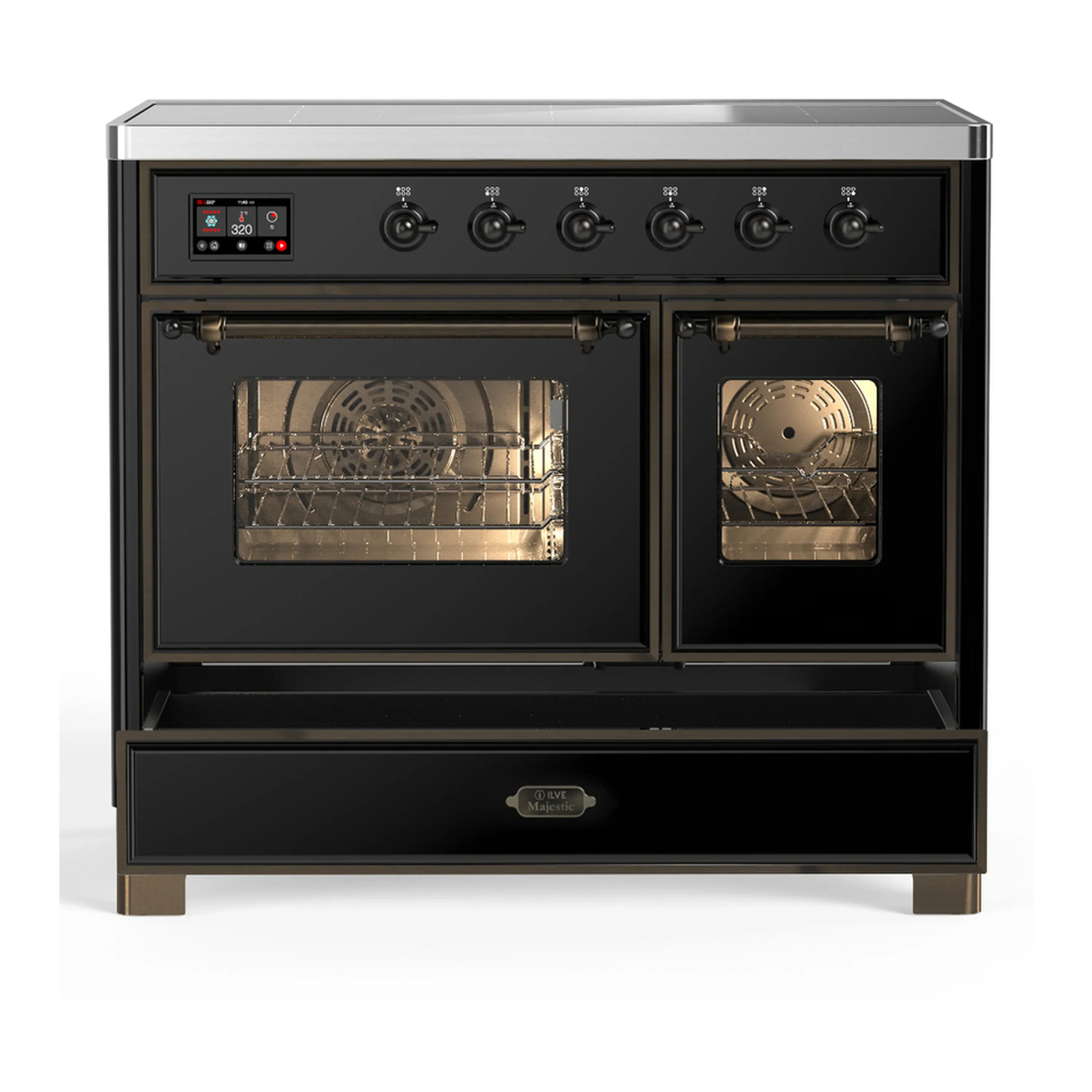 ILVE Majestic III 40-Inch Induction Range with 6 Induction Elements and Triple Glass Door Electric Oven in Glossy Black with Burnished Trim (UMDIB40NR3BKB) - Image 3