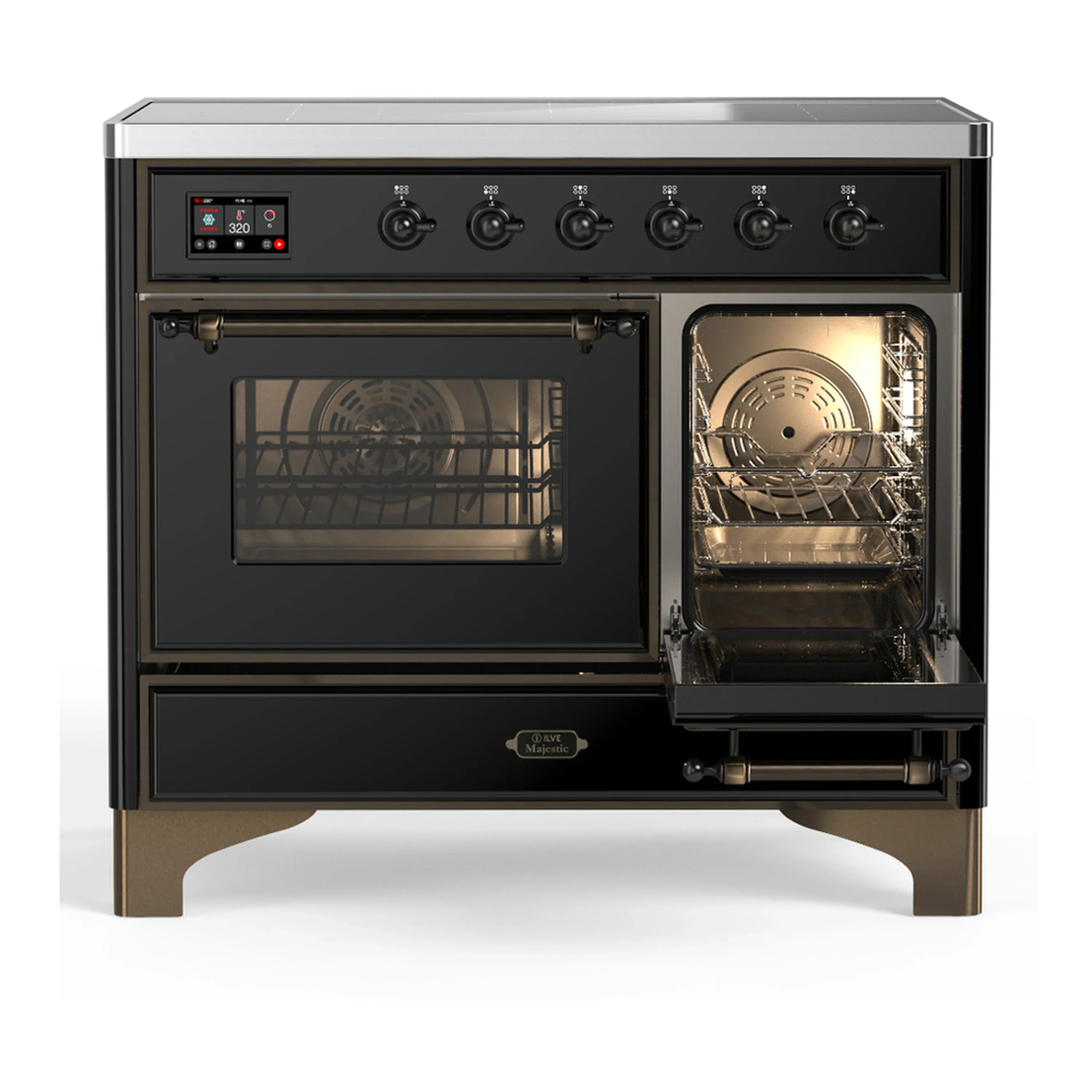 ILVE Majestic III 40-Inch Induction Range with 6 Induction Elements and Triple Glass Door Electric Oven in Glossy Black with Burnished Trim (UMDIB40NR3BKB) - Image 4
