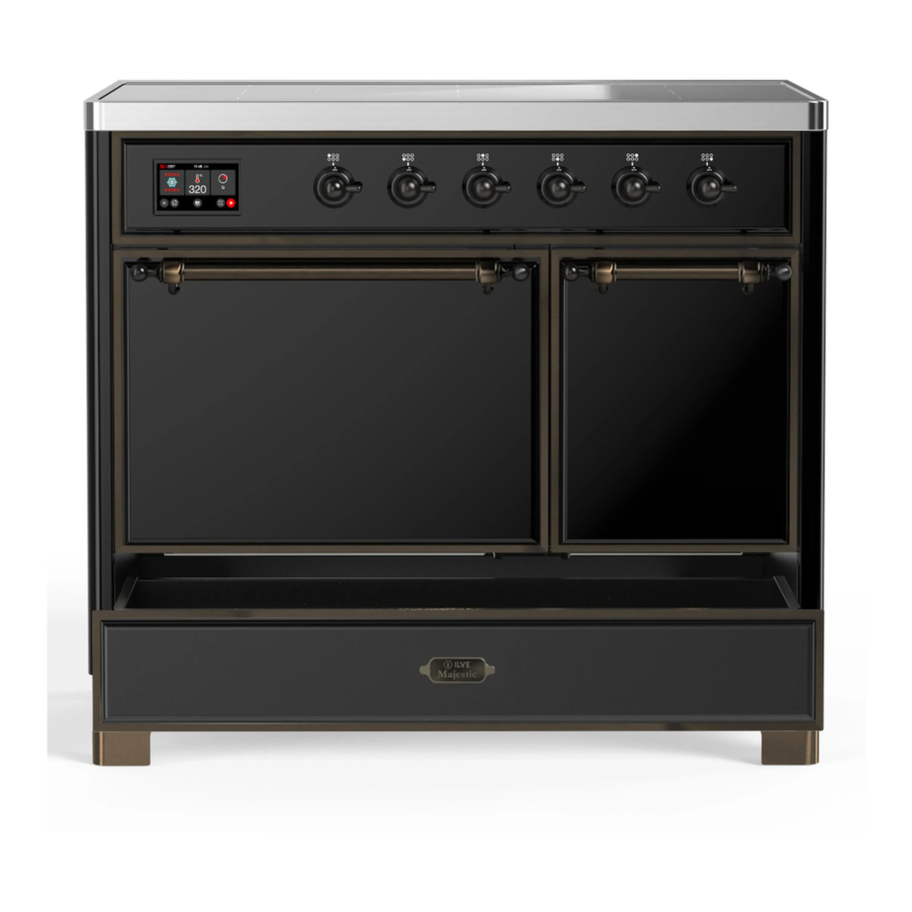 ILVE Majestic III 40-Inch Induction Range with 6 Induction Elements and Solid Door Electric Oven in Glossy Black with Burnished Trim (UMDIB40QNR3BKB) - Image 3